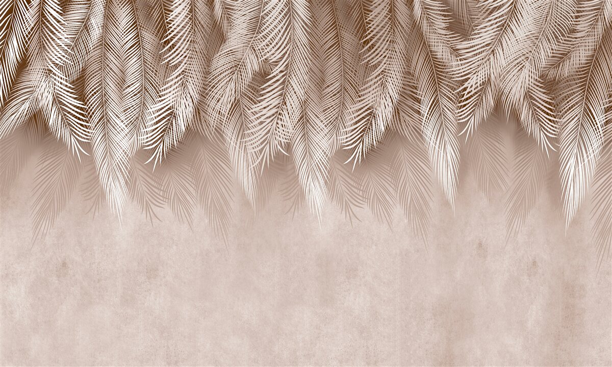 Papier peint feuilles de palmier blanches sur fond rose