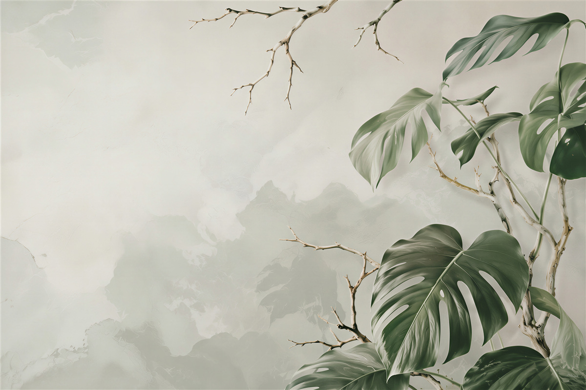 Papier peint branches vertes de monstera dans les tropiques