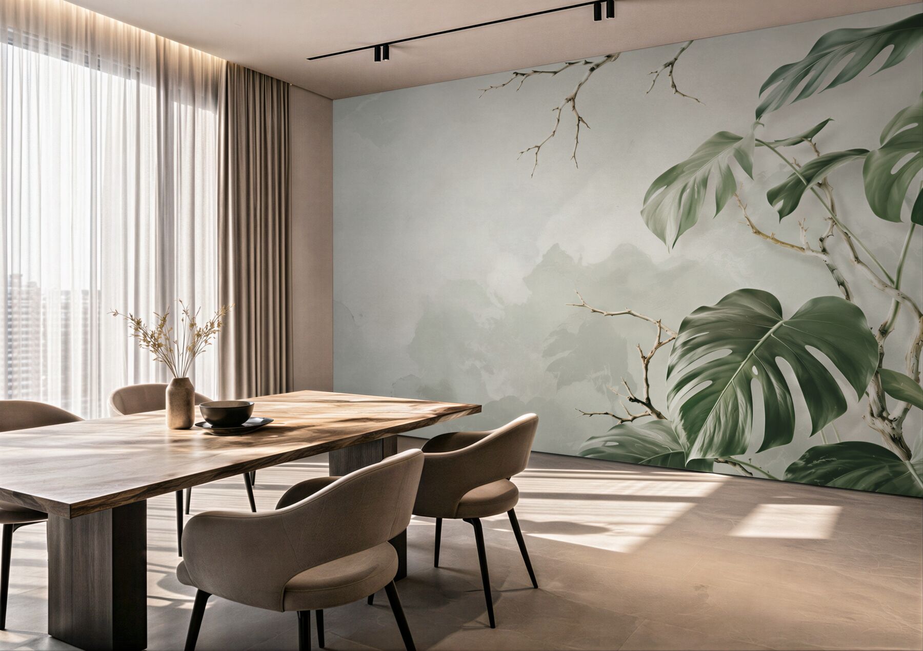 Papier peint branches vertes de monstera dans les tropiques
