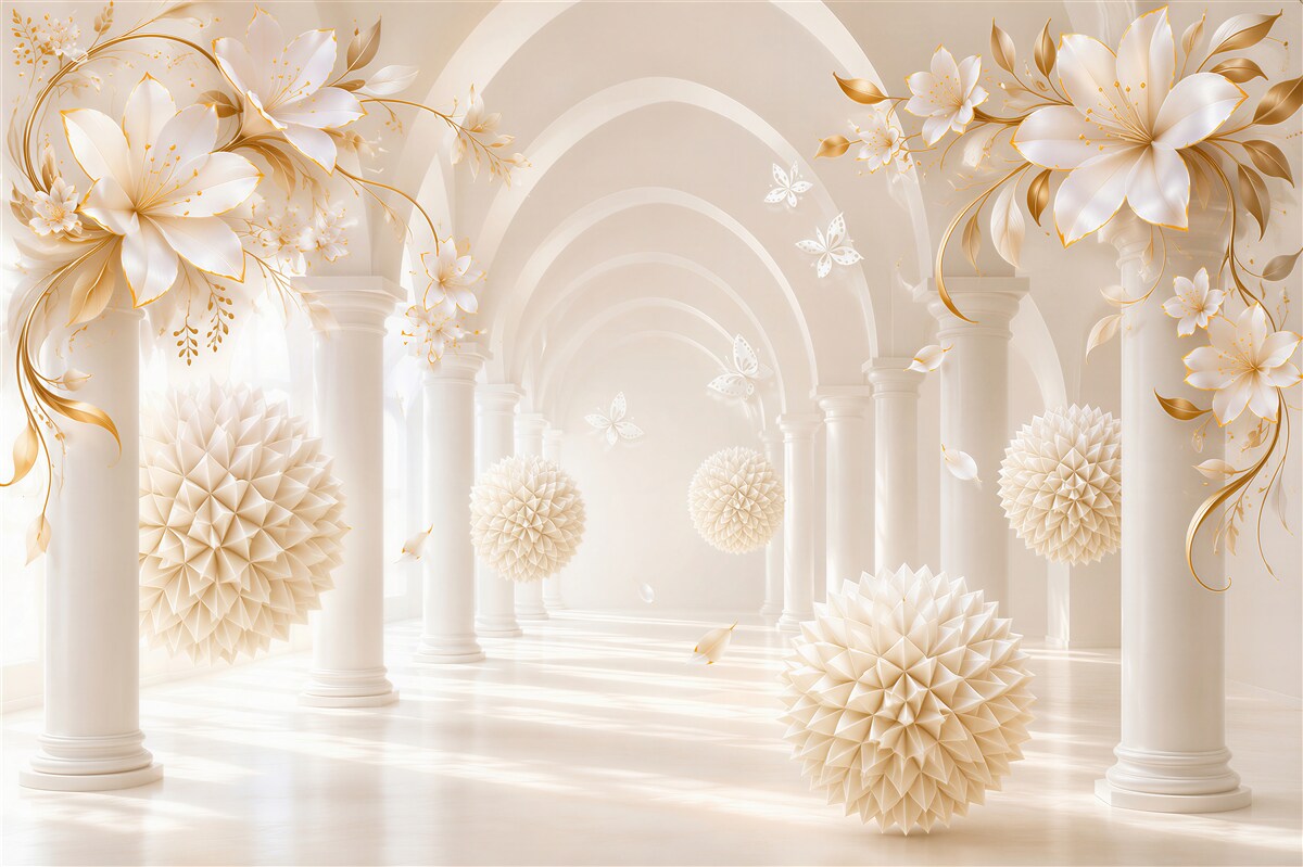 Papier peint couloir gothique avec boules et fleurs flottantes