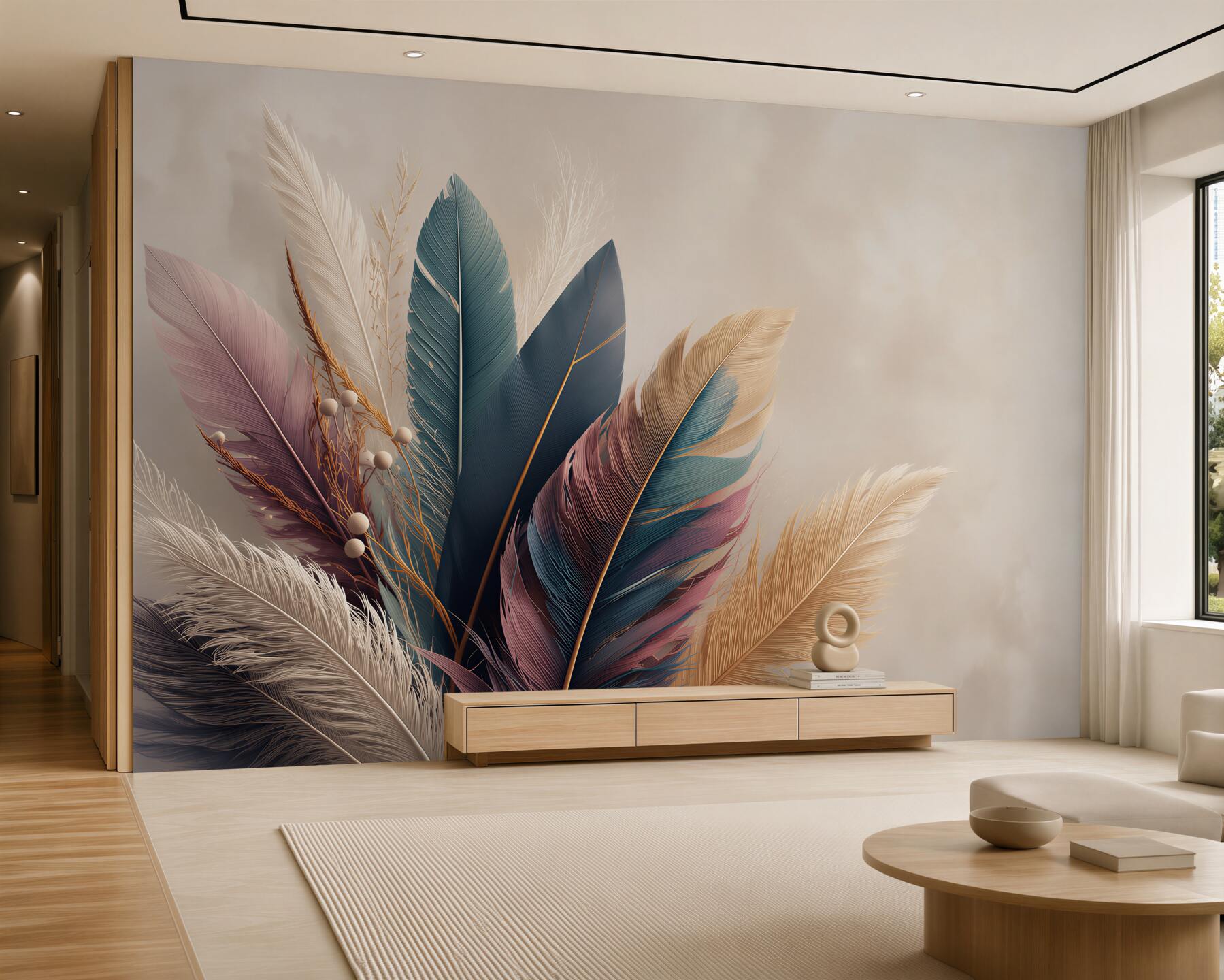 Papier peint plumes abstraites luxueuses