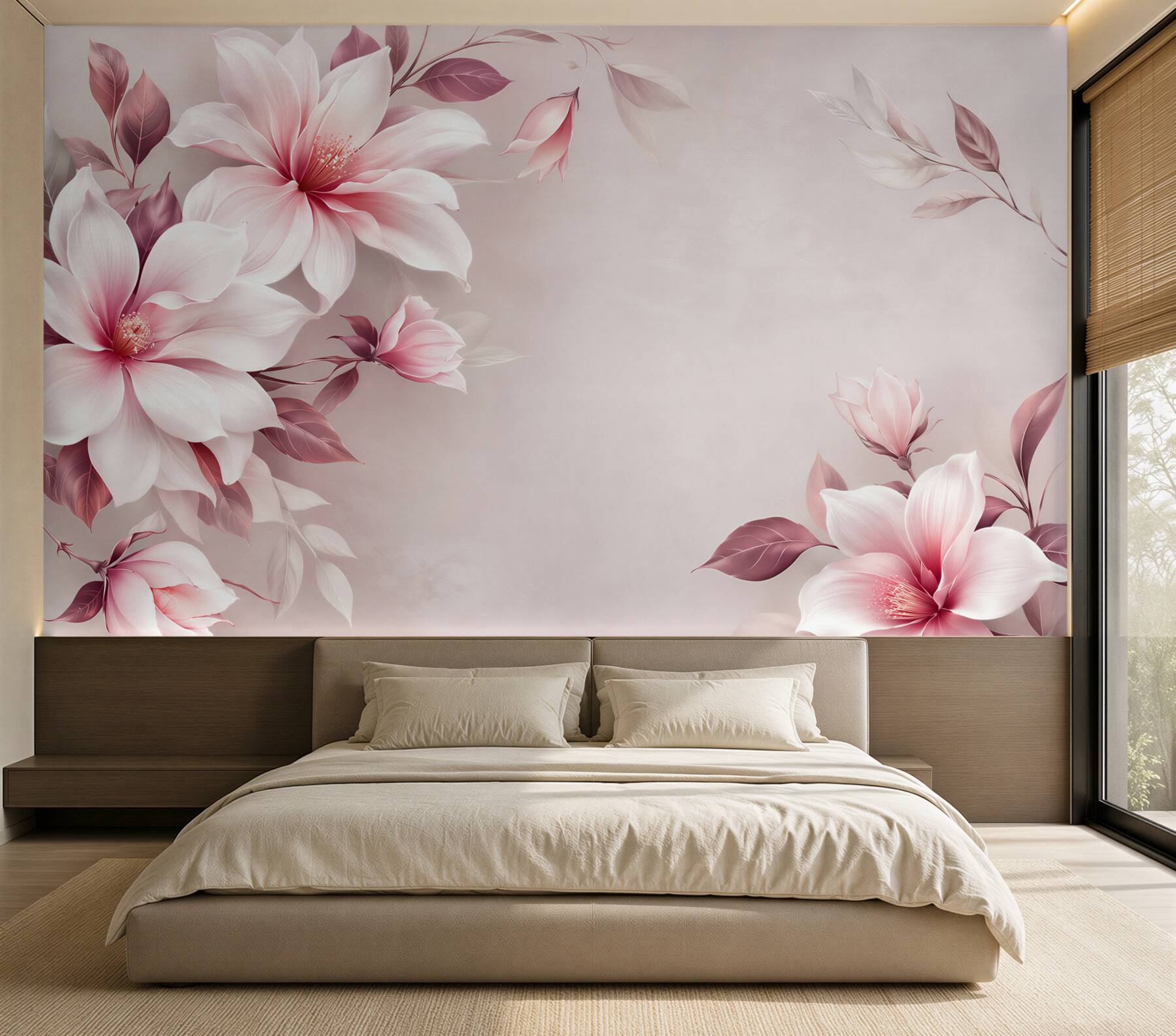 Papier peint fleurs de lotus blanches avec un centre rouge