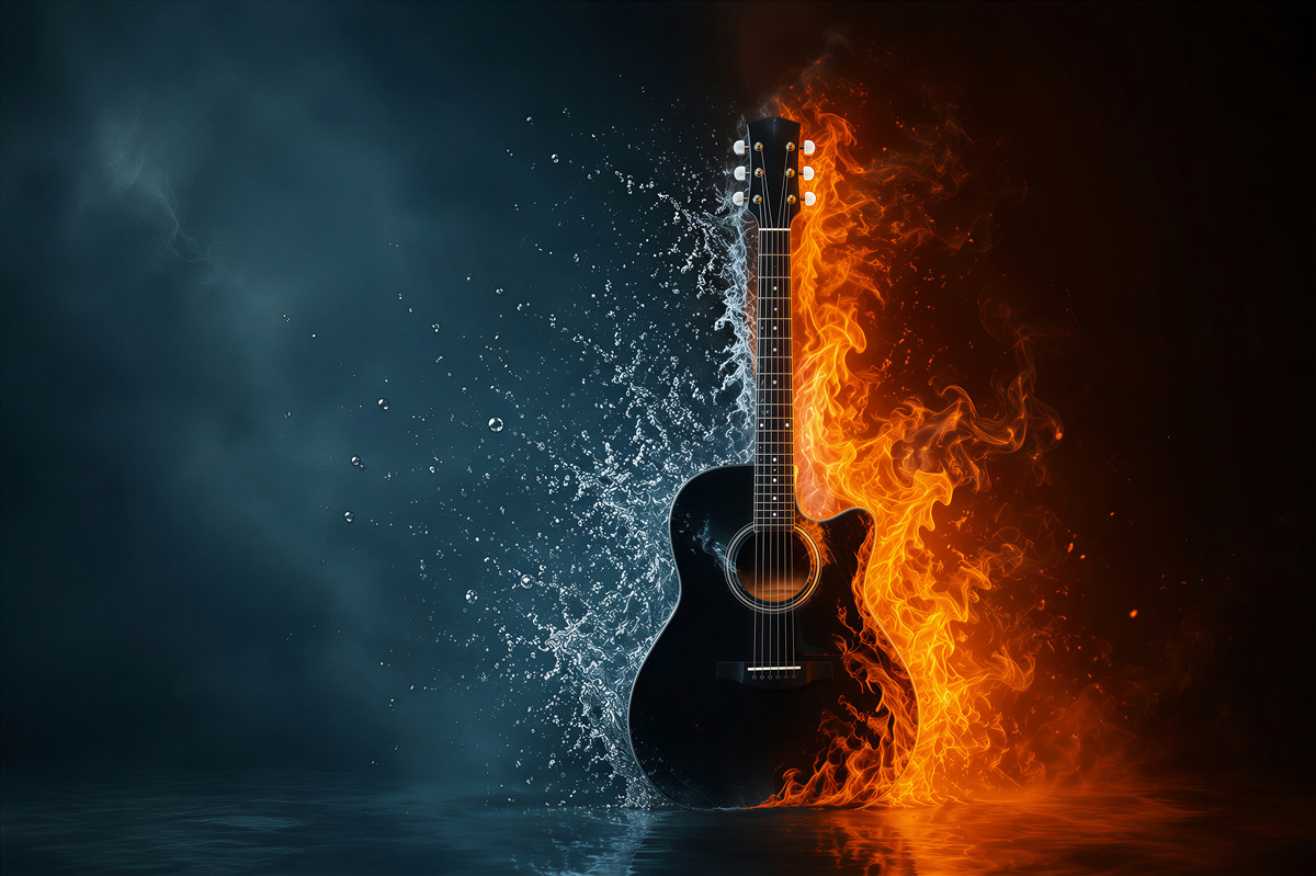 Papier peint guitare dans l'eau et en feu
