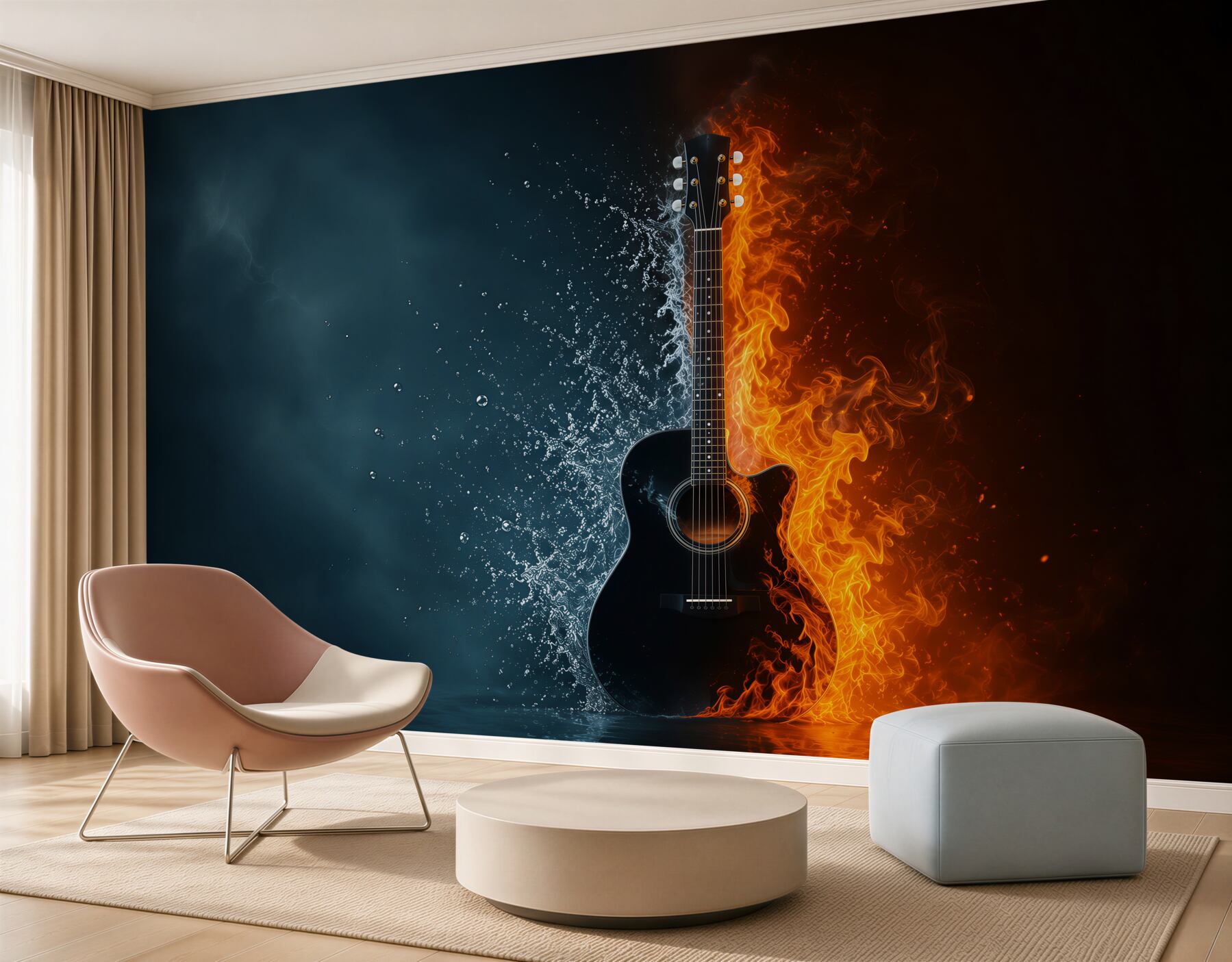 Papier peint guitare dans l'eau et en feu