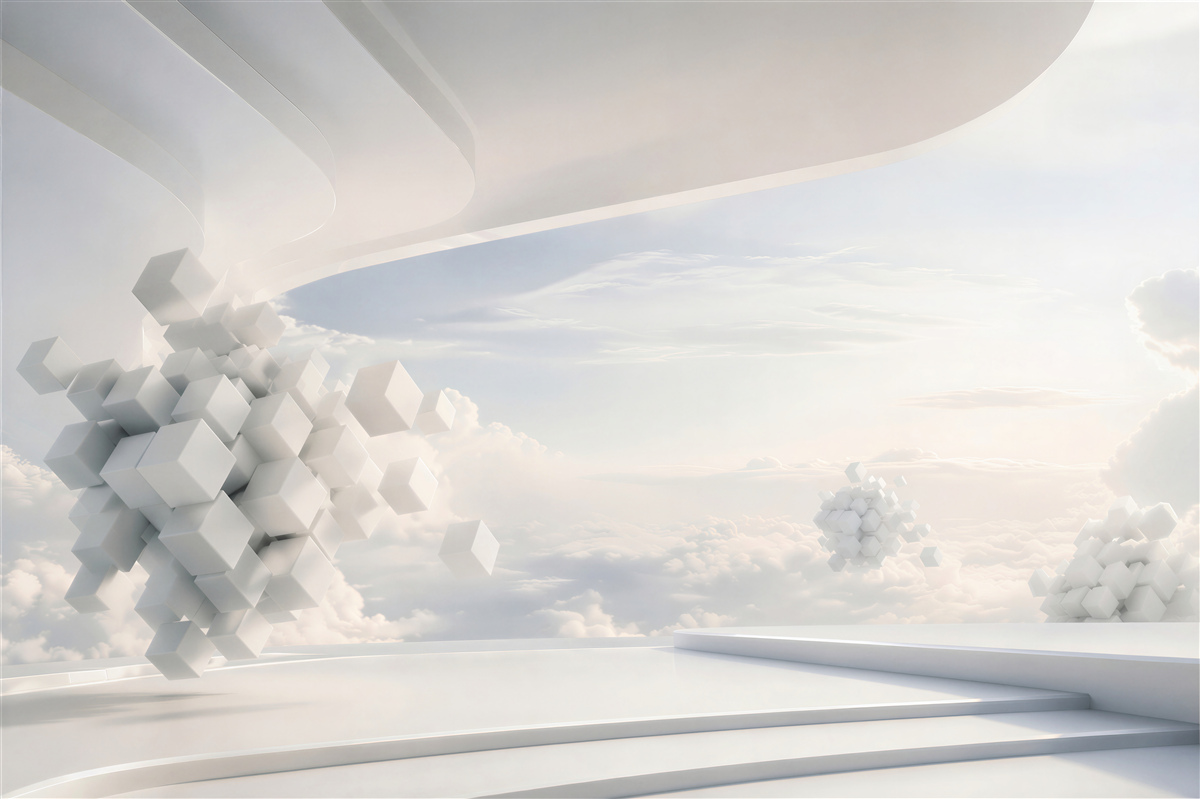 Papier peint ciel bleu et nuages blancs en représentation géométrique