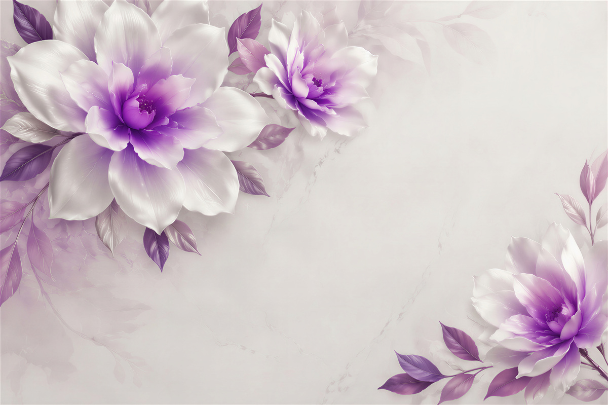 Papier peint fleurs violettes sur fond blanc