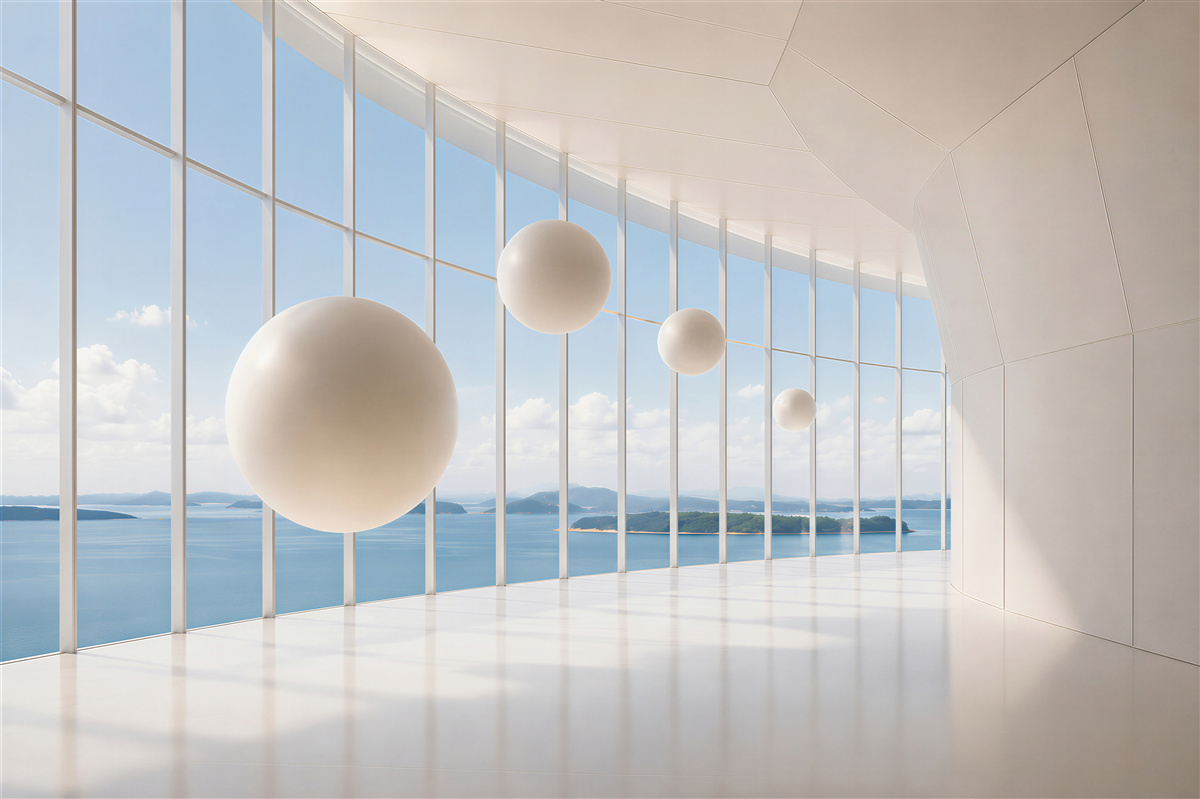 Papier peint boules blanches volant dans un tunnel dans le ciel