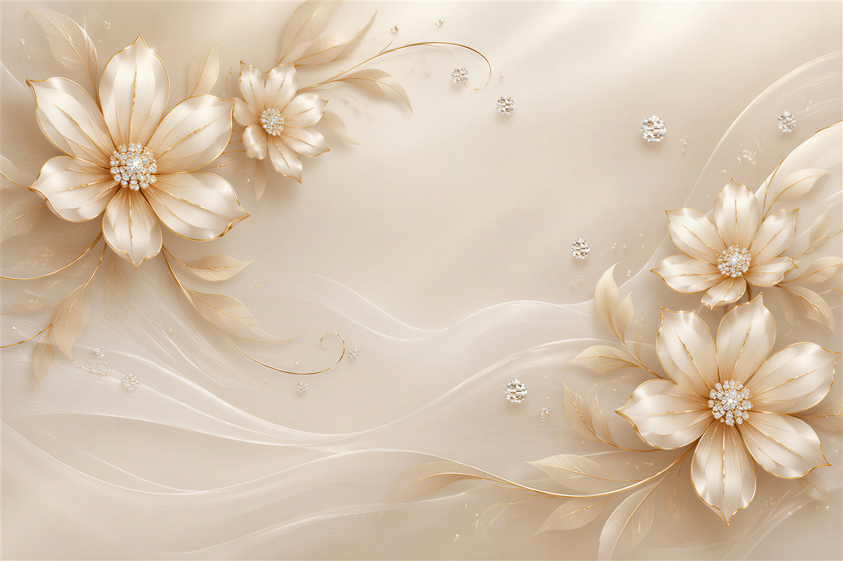 Papier peint fleurs dorées en perles