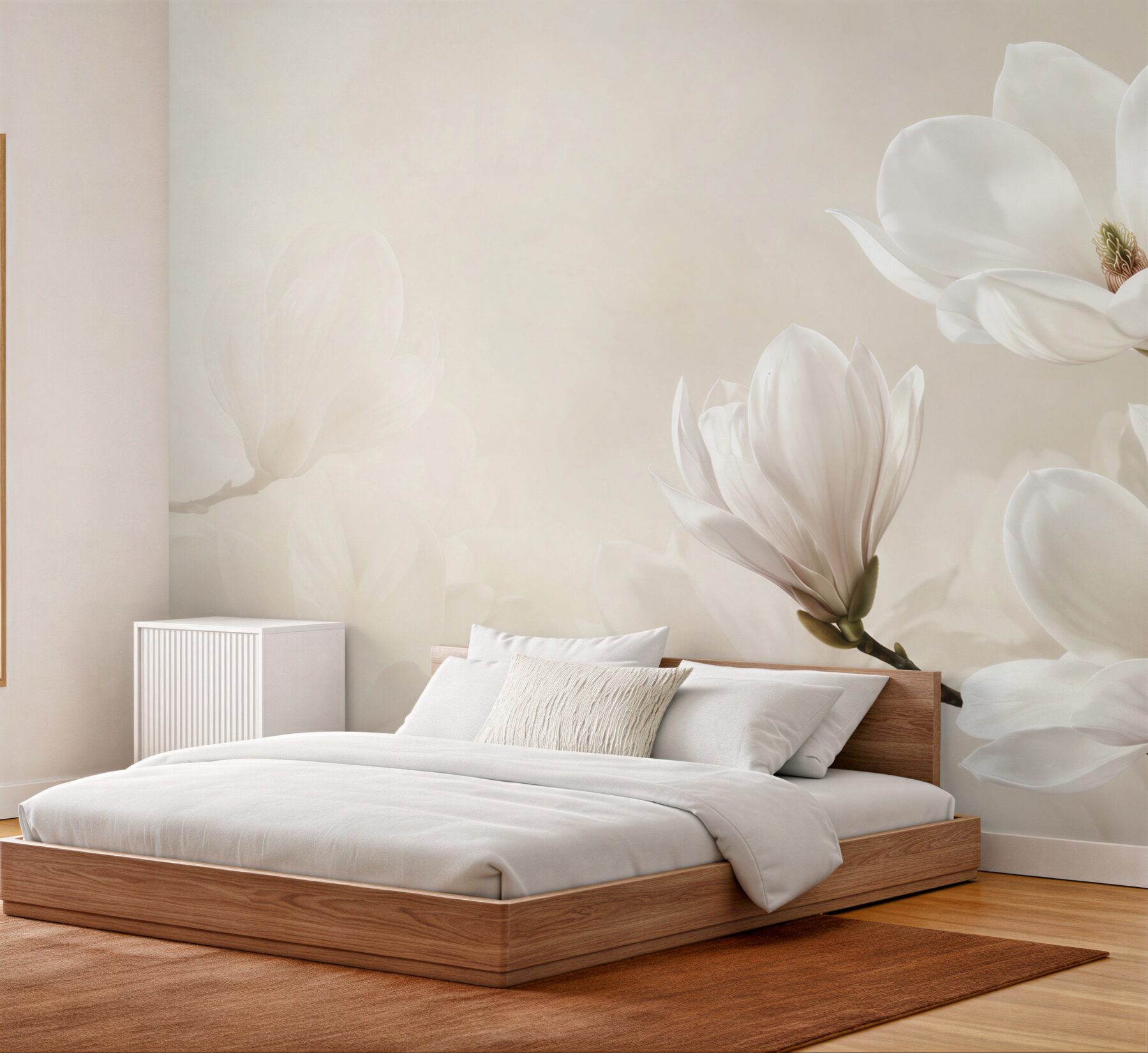 Papier peint fleurs floues, blanches