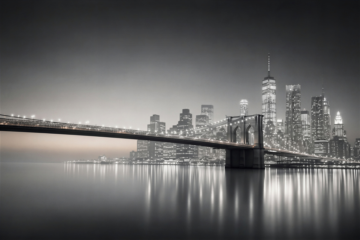 Papier peint panorama noir et blanc du pont de Brooklyn