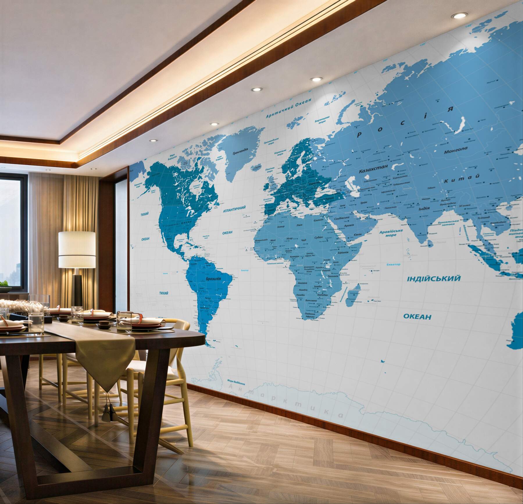 Papier peint carte du monde en bleu