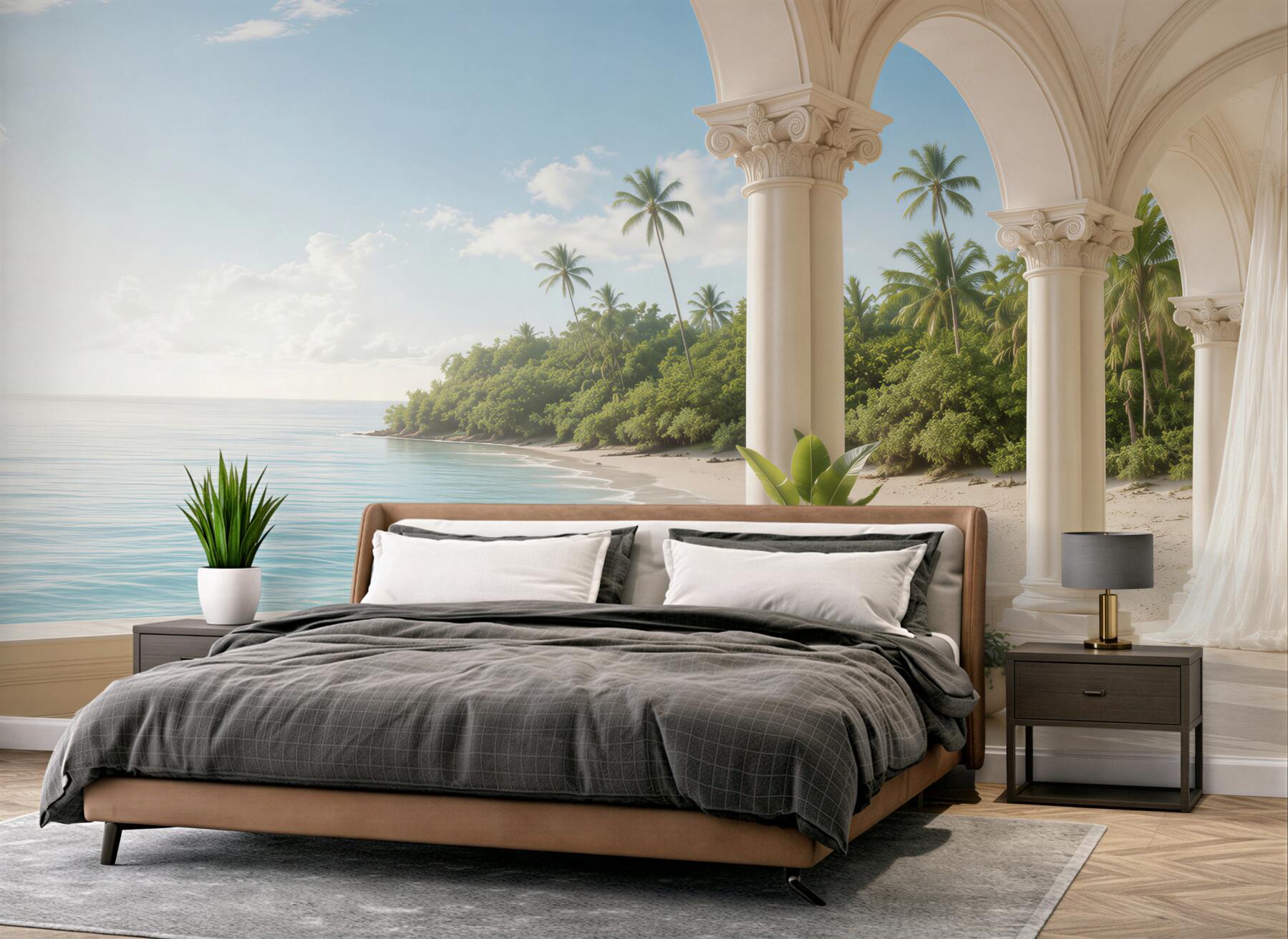 Papier peint Vue sur l'océan et la plage depuis la terrasse