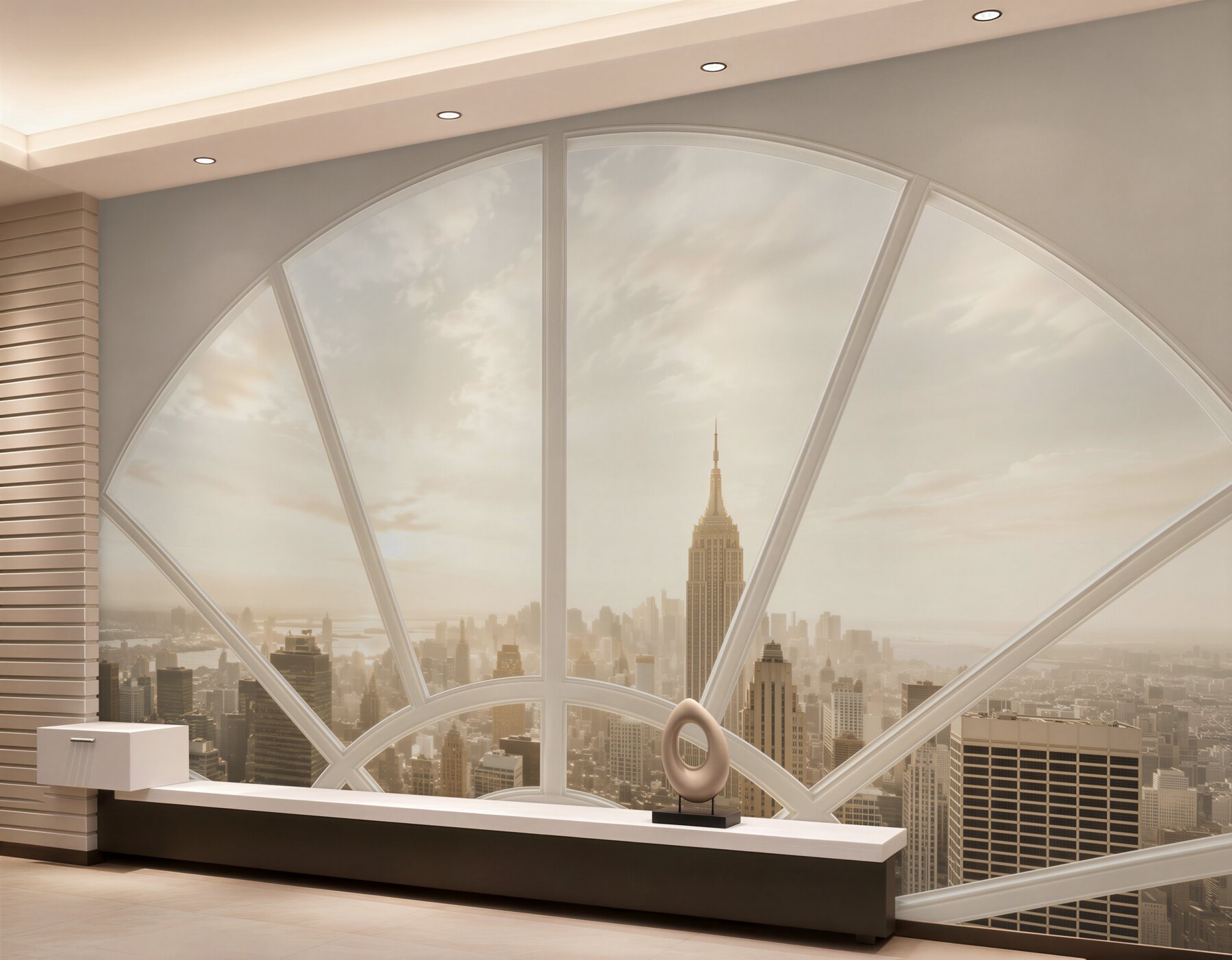 Papier peint fenêtre dans un mur en briques avec vue sur New York