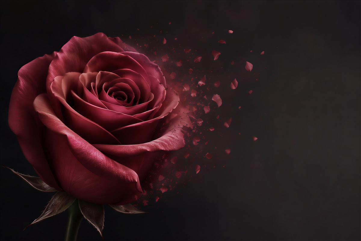 Papier peint rose rouge sur fond noir