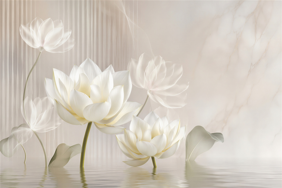 Papier peint fleurs blanches émergeant de l'eau