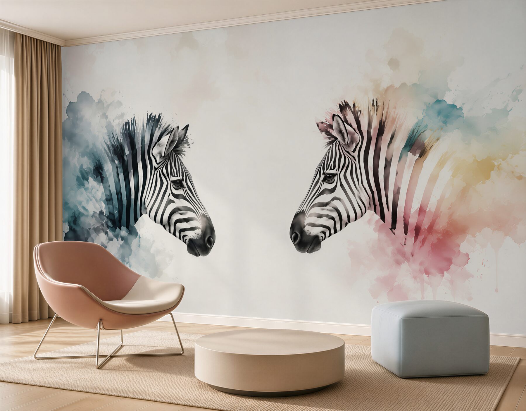 Papier peint deux zèbres aux couleurs vives