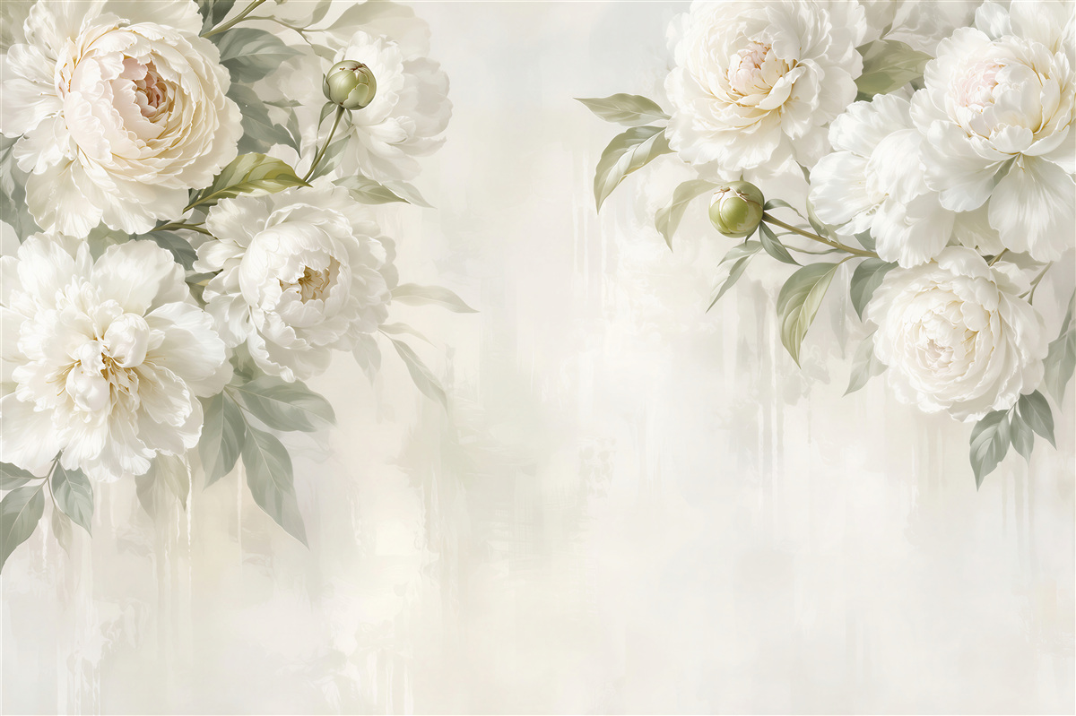 Papier peint grandes fleurs blanches sur un mur en béton