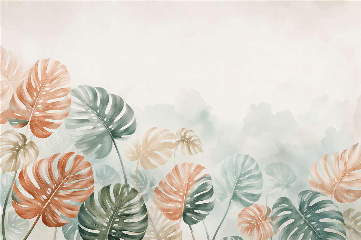 Papier peint feuilles vertes de monstera