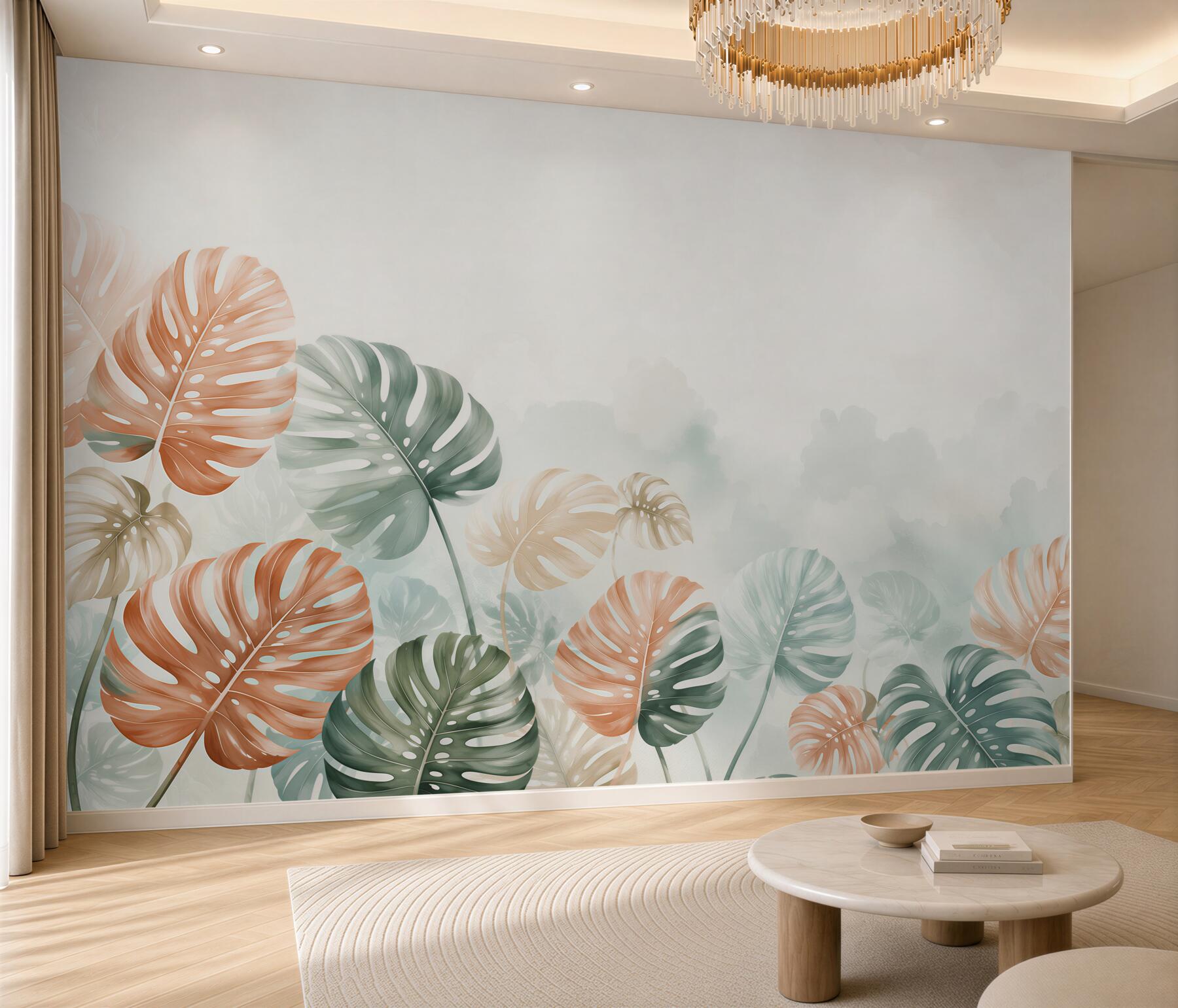Papier peint feuilles vertes de monstera