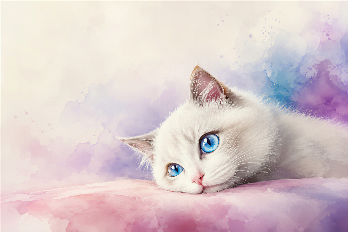 Papier peint chat réfléchi aux yeux bleus
