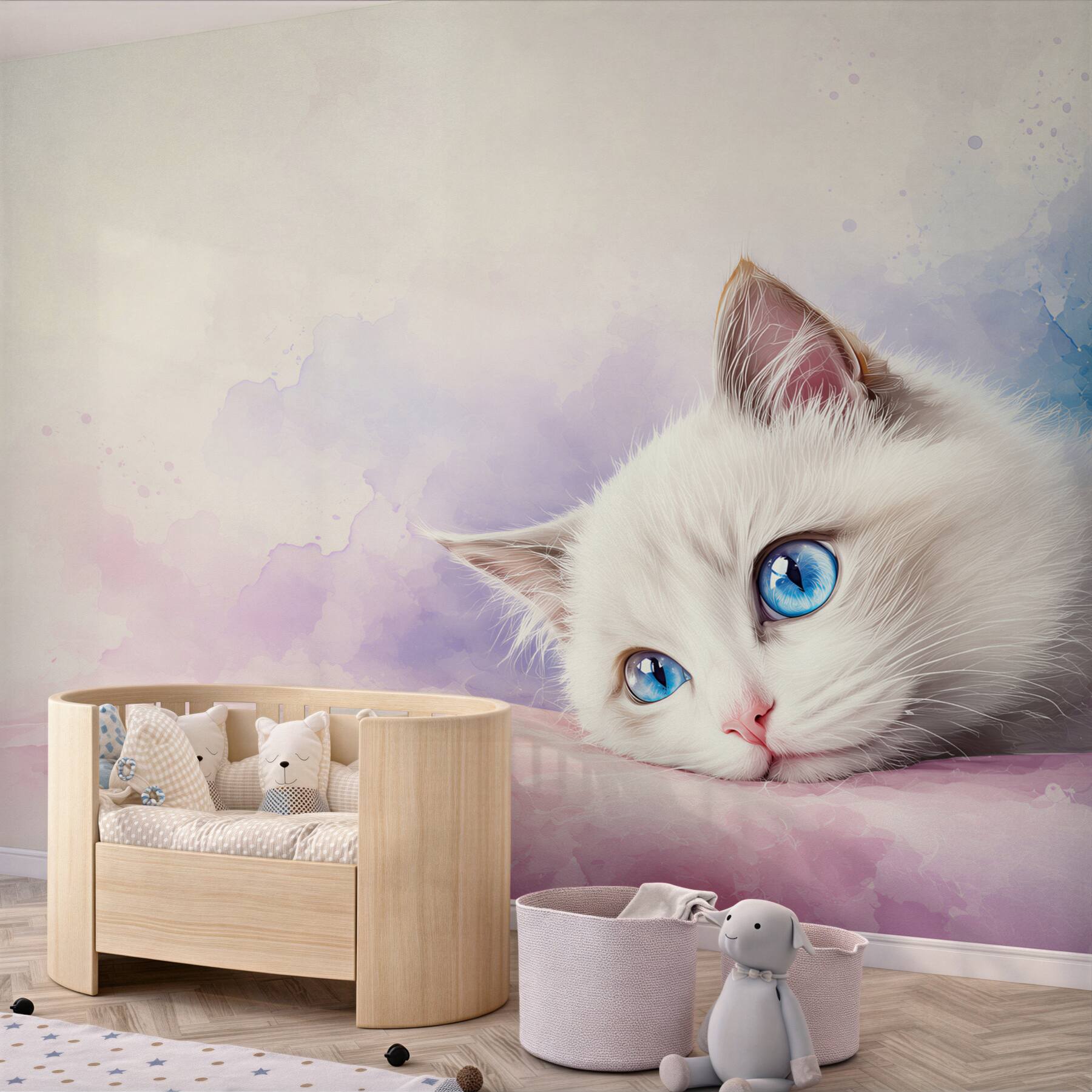 Papier peint chat réfléchi aux yeux bleus