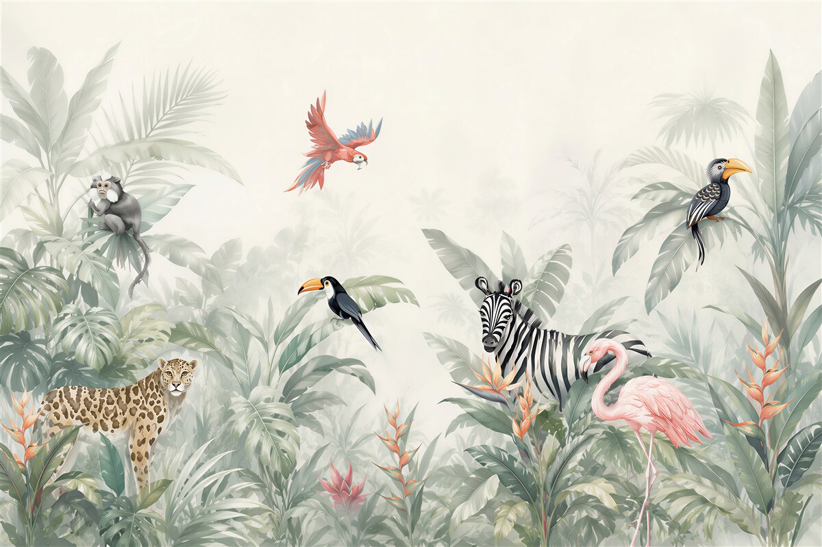 Papier peint flore et faune de la jungle pendant la journée