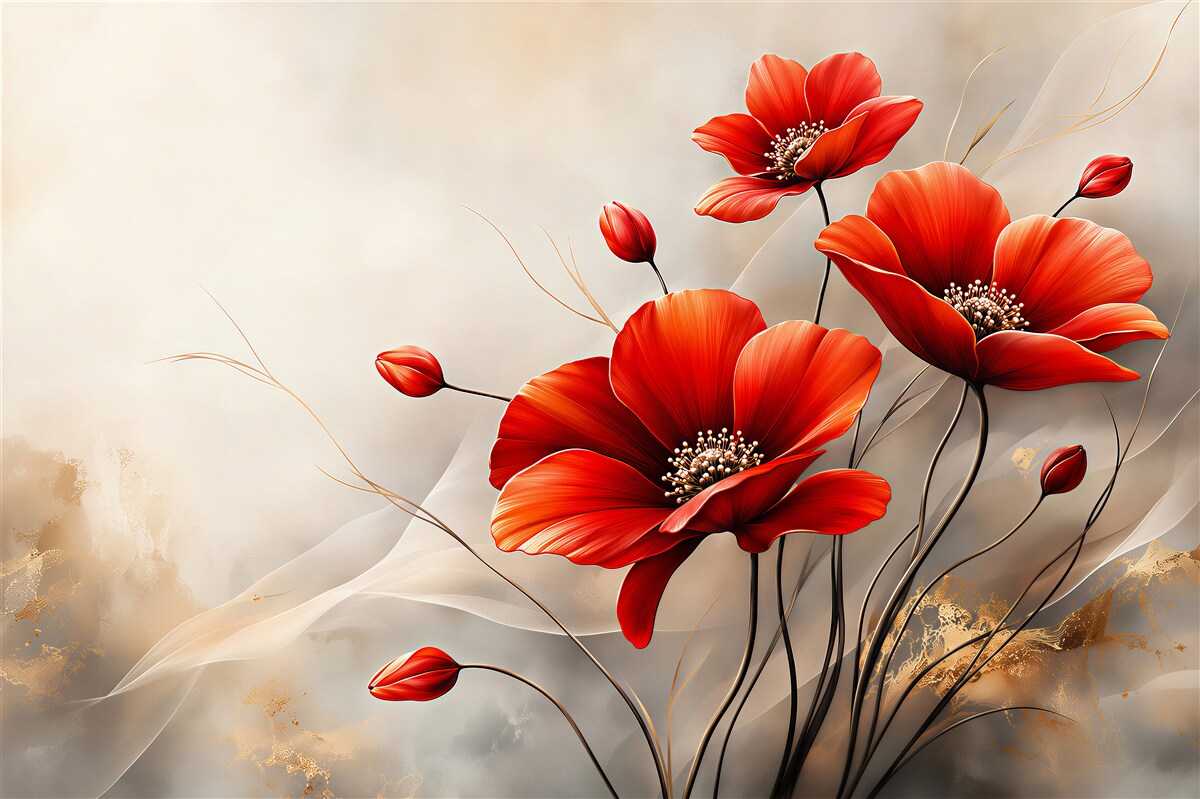 Papier peint coquelicots rouges sur fond noir