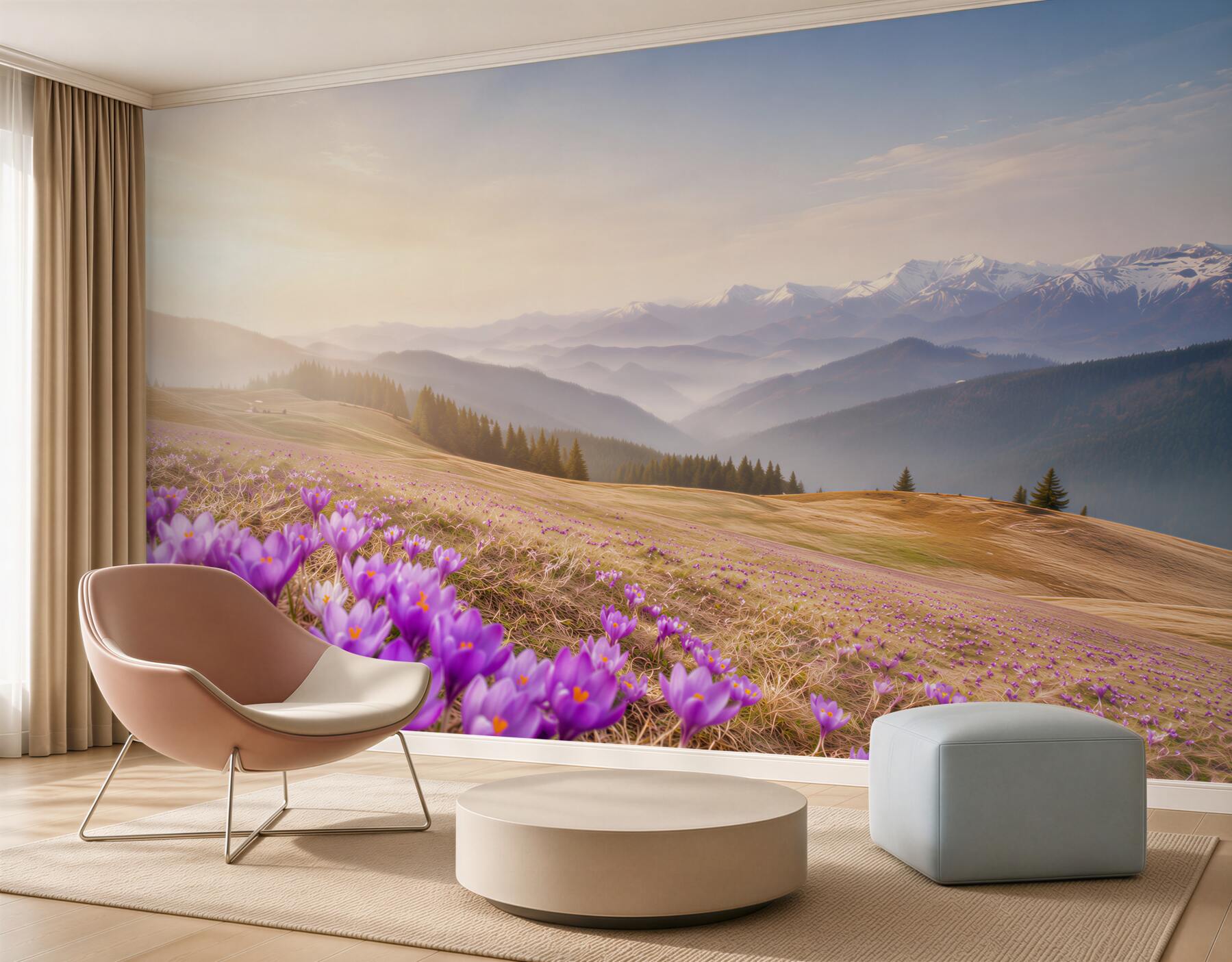 Papier peint crocus violets dans les montagnes
