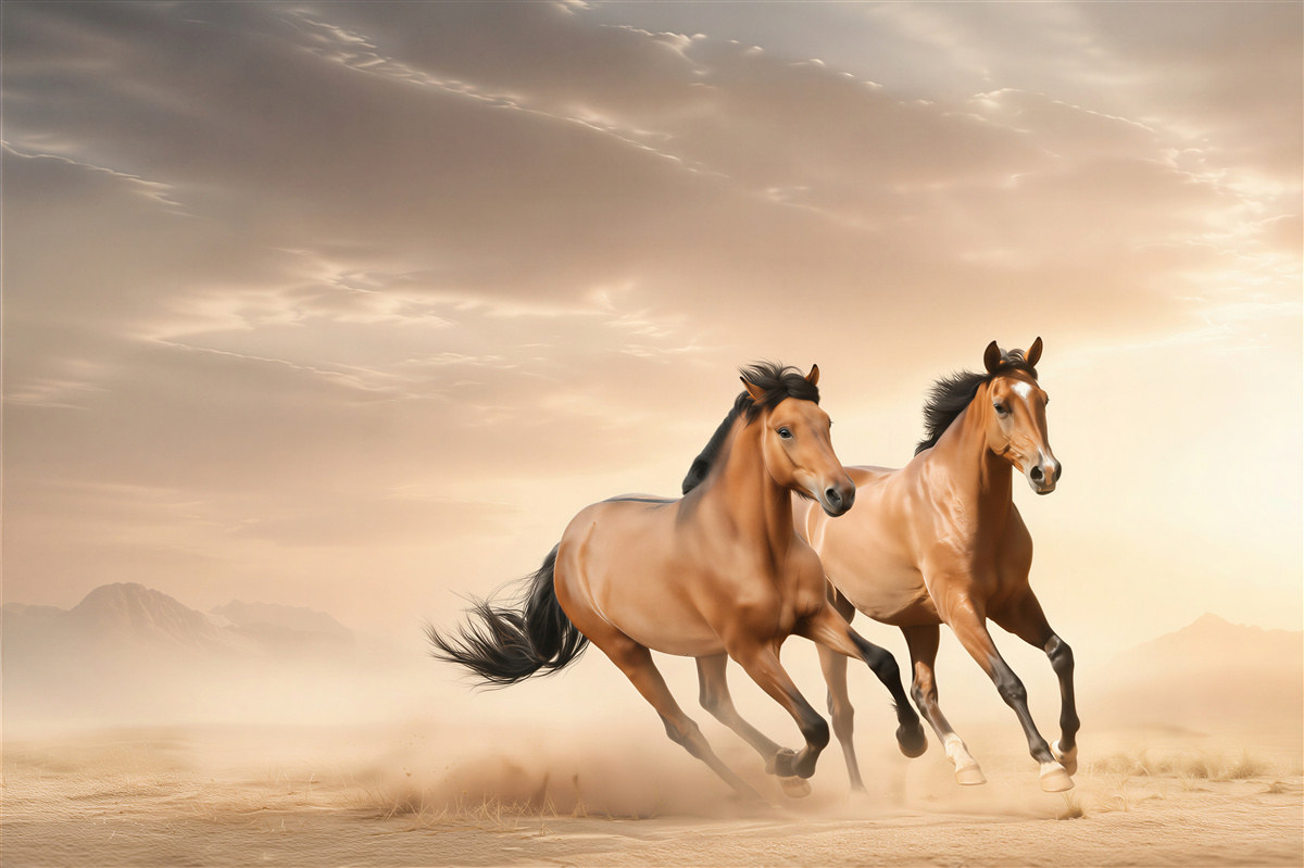 Papier peint chevaux bruns courant en couple