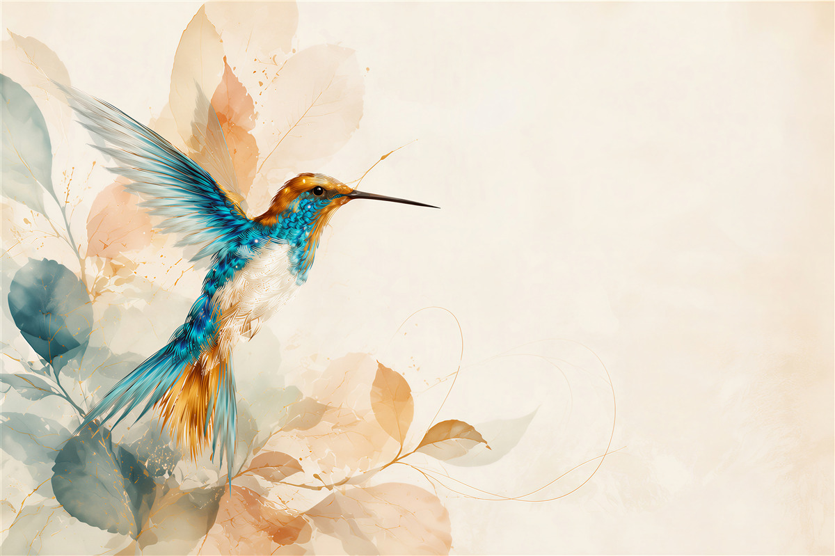 Papier peint abstraction colibri bleu