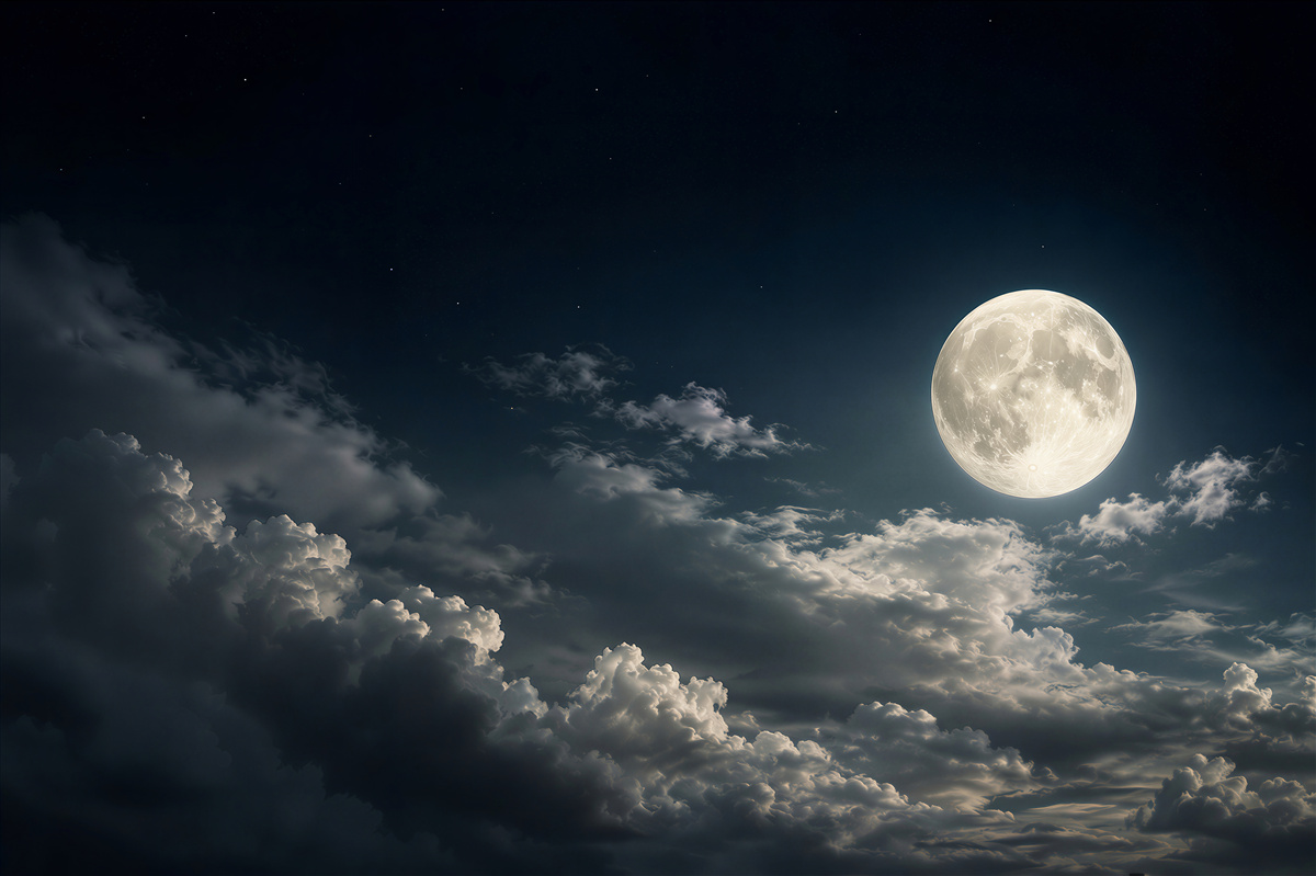 Papier peint pleine lune hypnotisante au-dessus des nuages