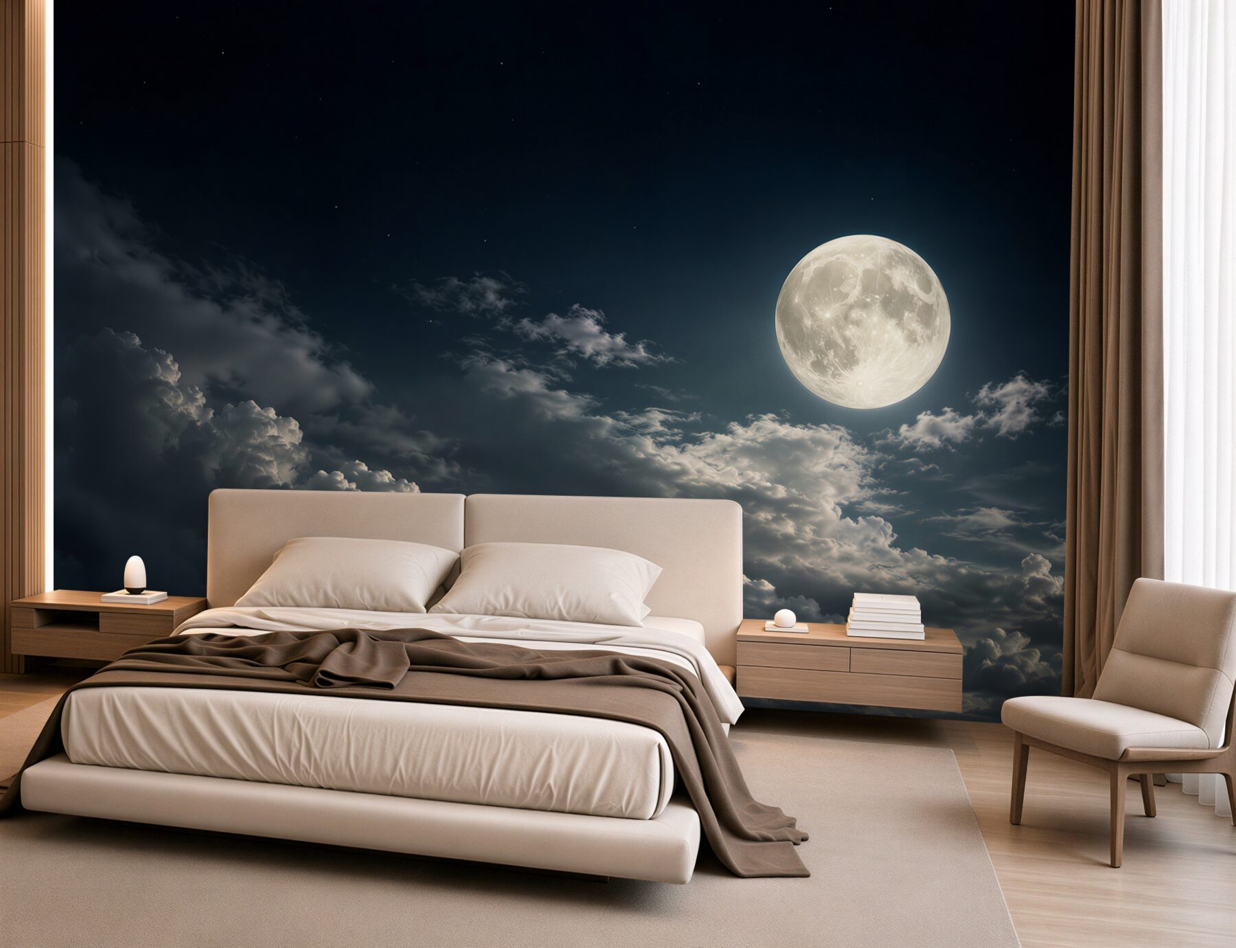 Papier peint pleine lune hypnotisante au-dessus des nuages