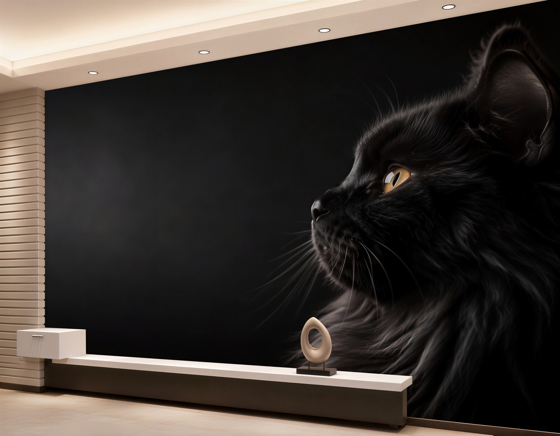 Papier peint chat noir aux yeux dorés