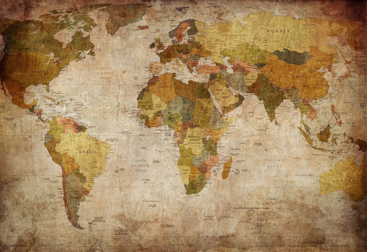 Papier peint carte du monde en nuances de brun