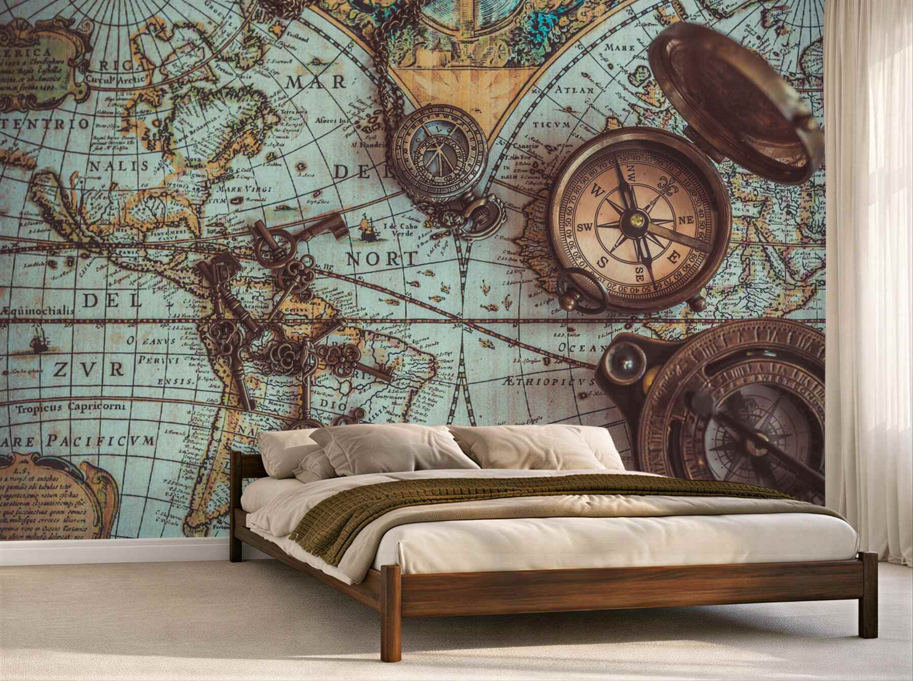 Papier peint anciennes boussoles placées sur la carte