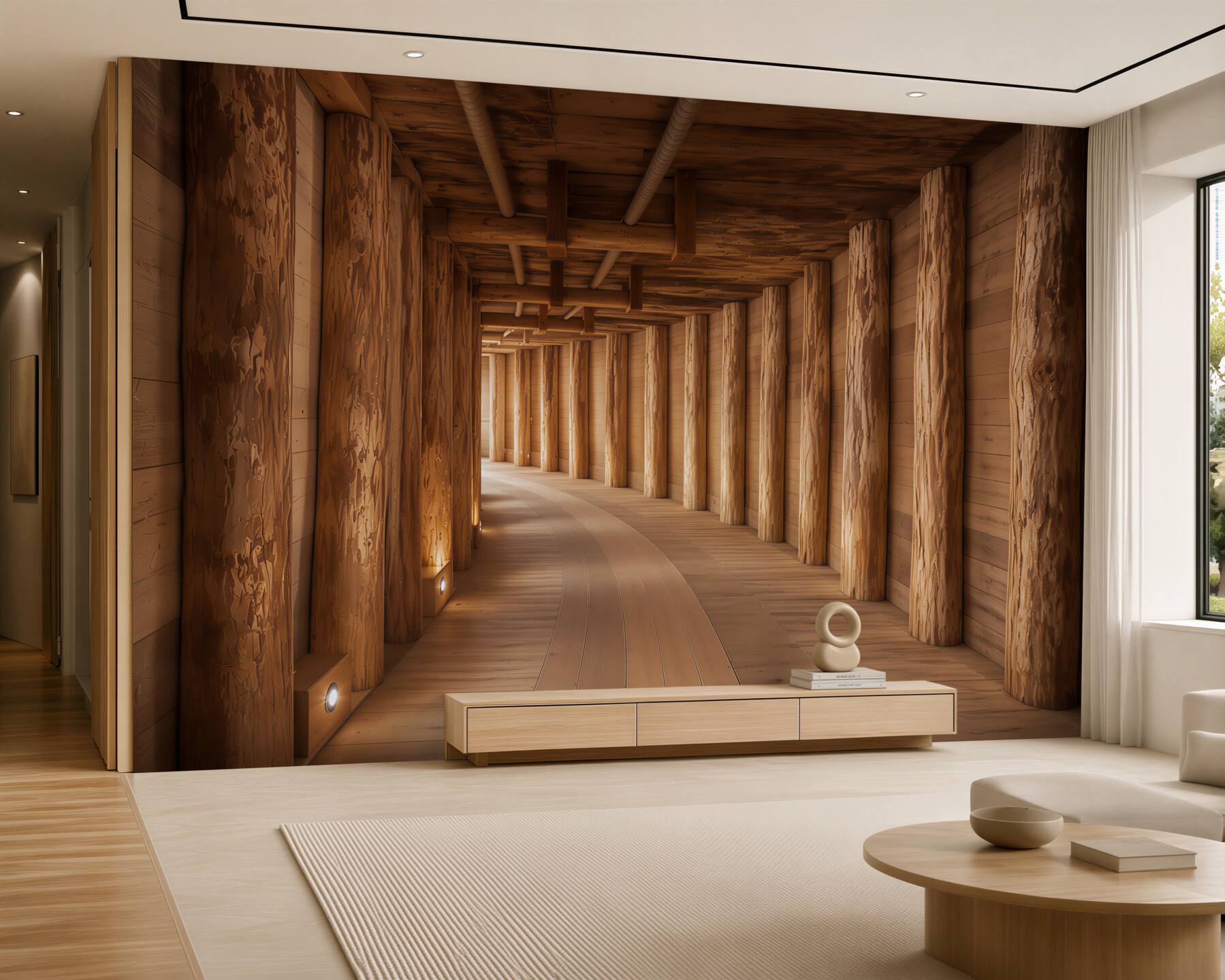 Papier peint tunnel souterrain en bois