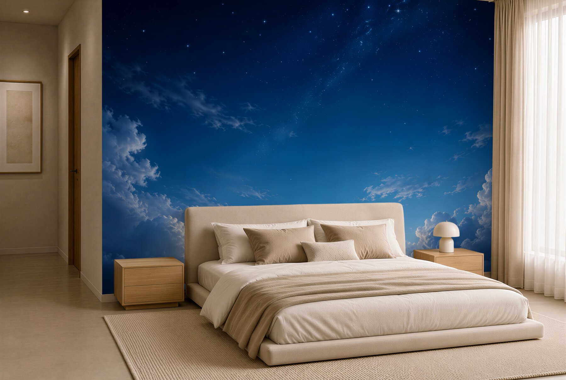 Papier peint nuages clairs et étoiles dans le ciel nocturne