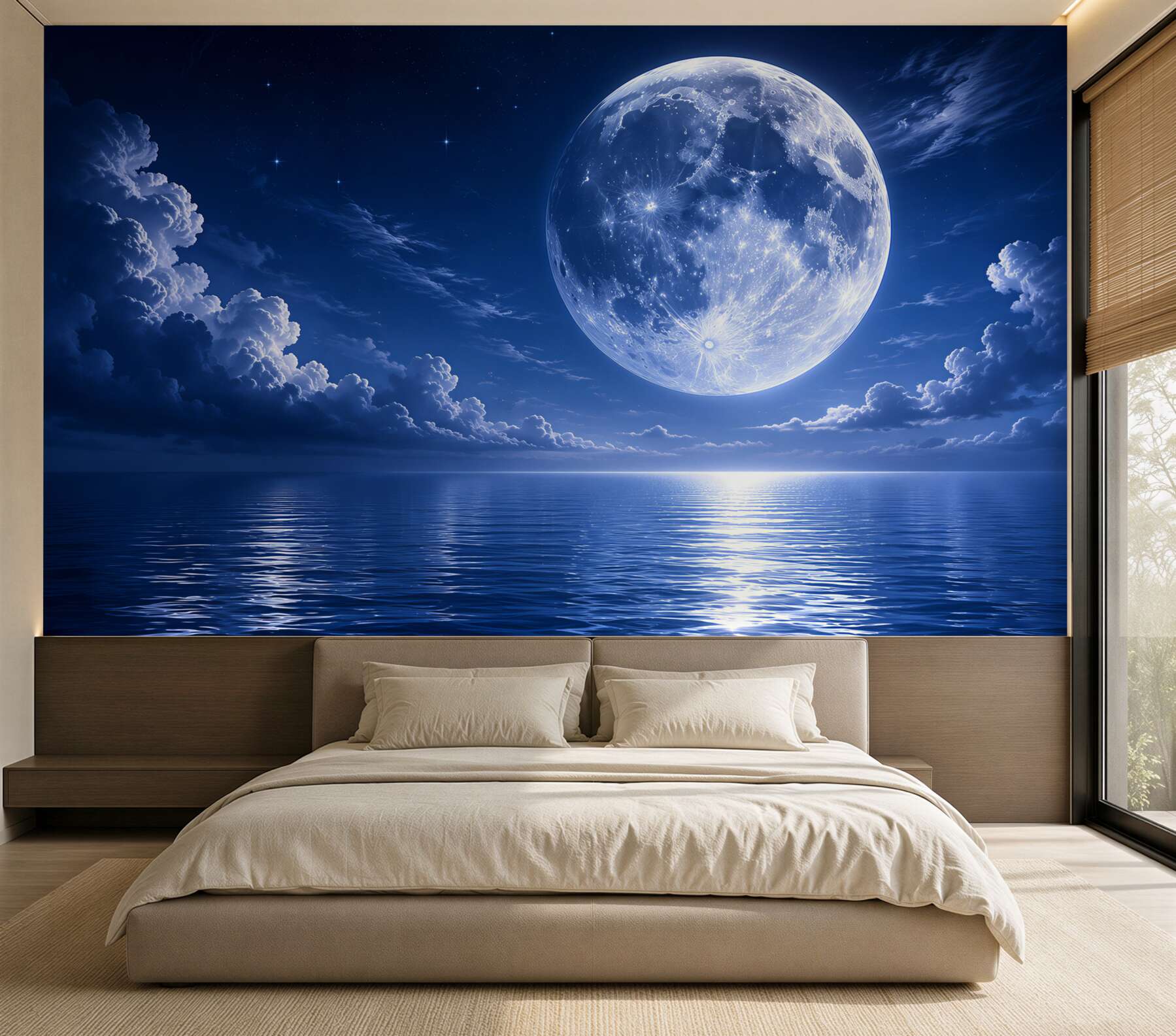 Papier peint pleine lune dans le reflet de l'eau