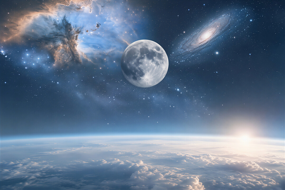 Papier peint espace et lune au-dessus des nuages