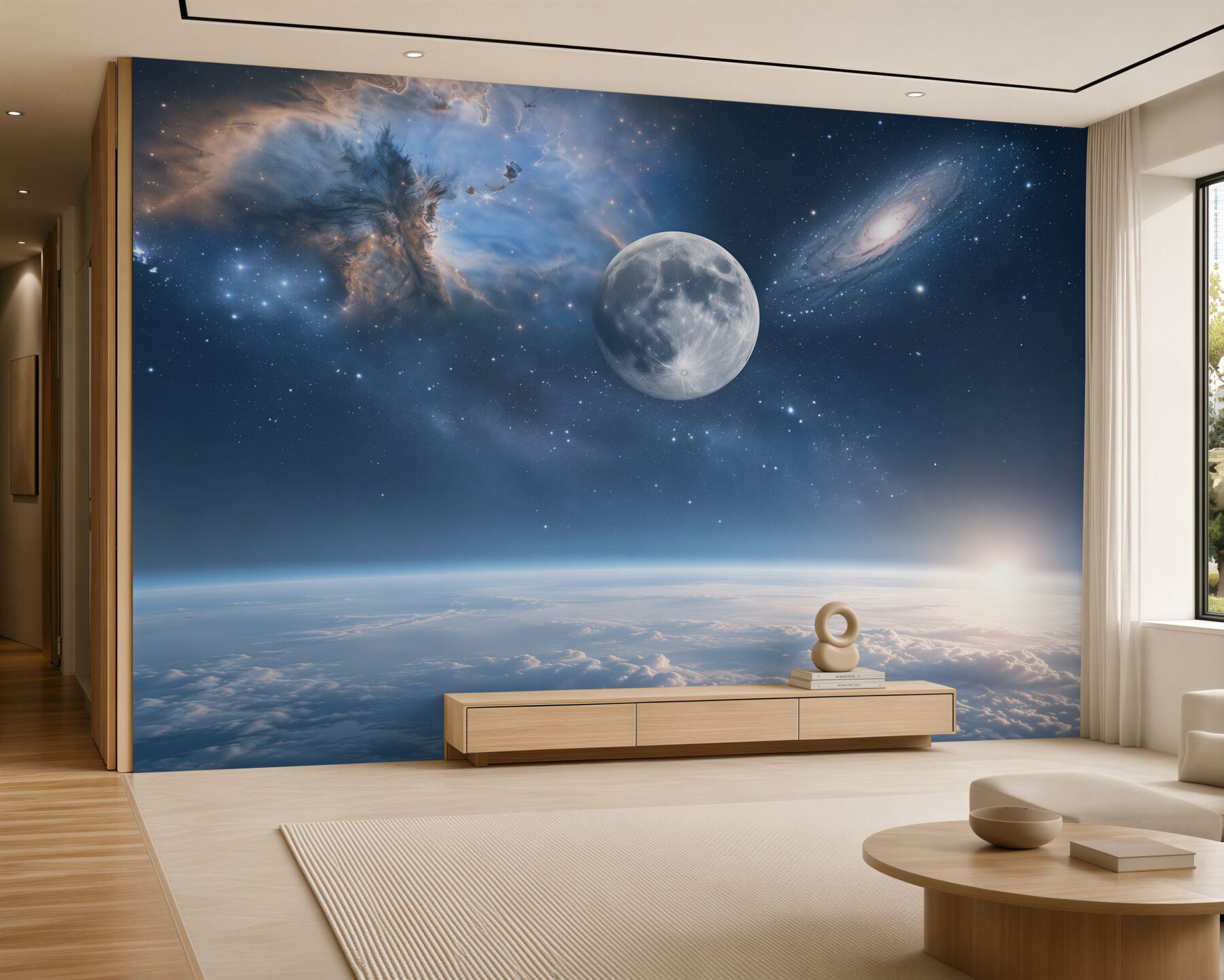Papier peint espace et lune au-dessus des nuages