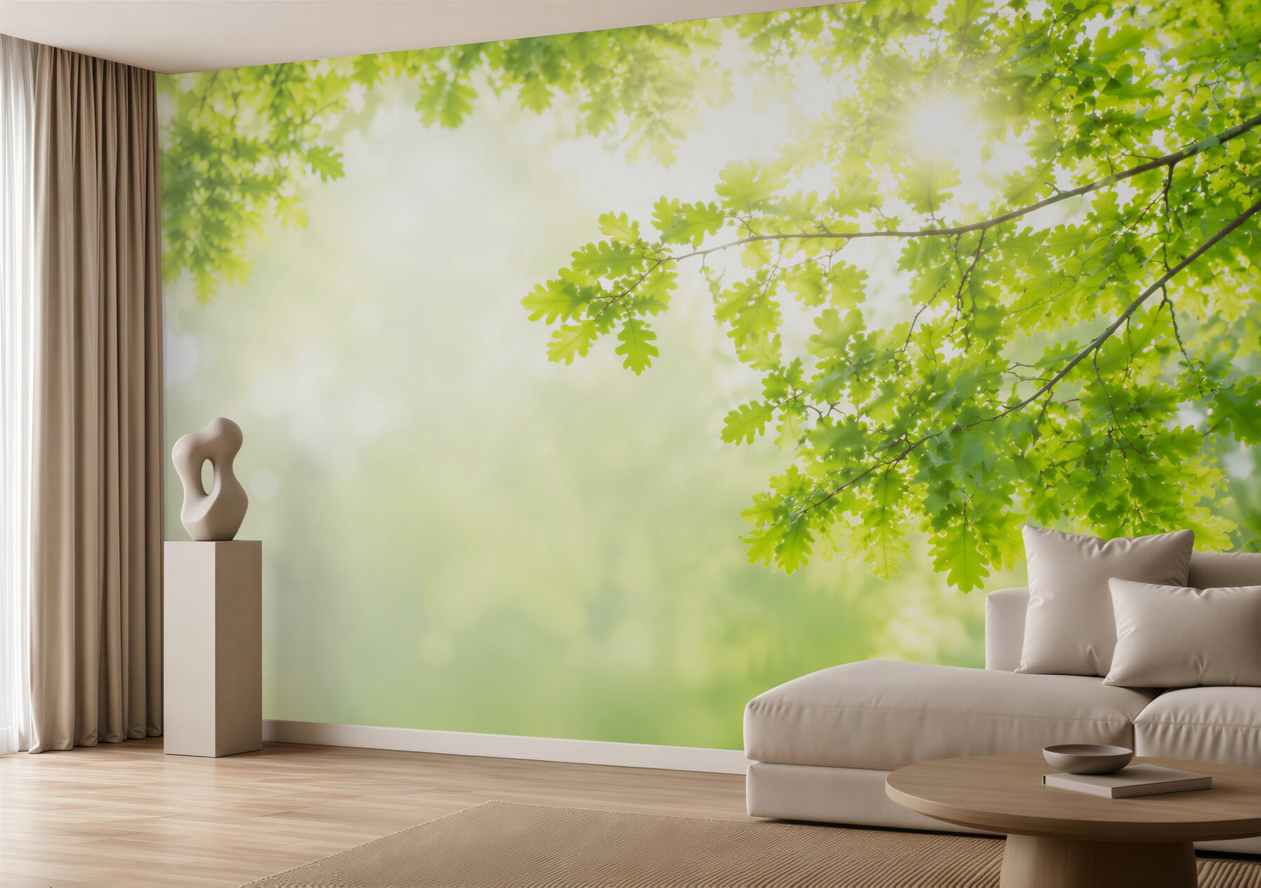 Papier peint rayons de soleil lumineux dans une forêt verte