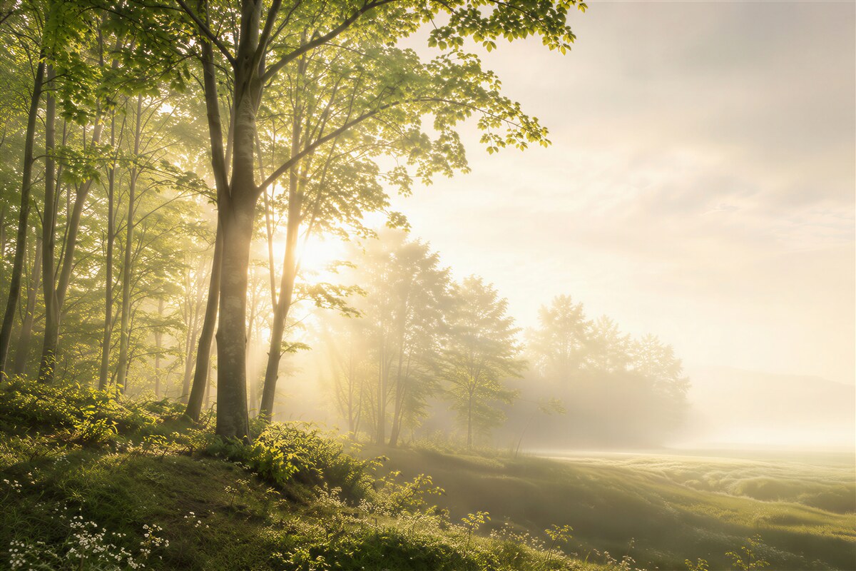 Papier peint forêt de trembles au soleil