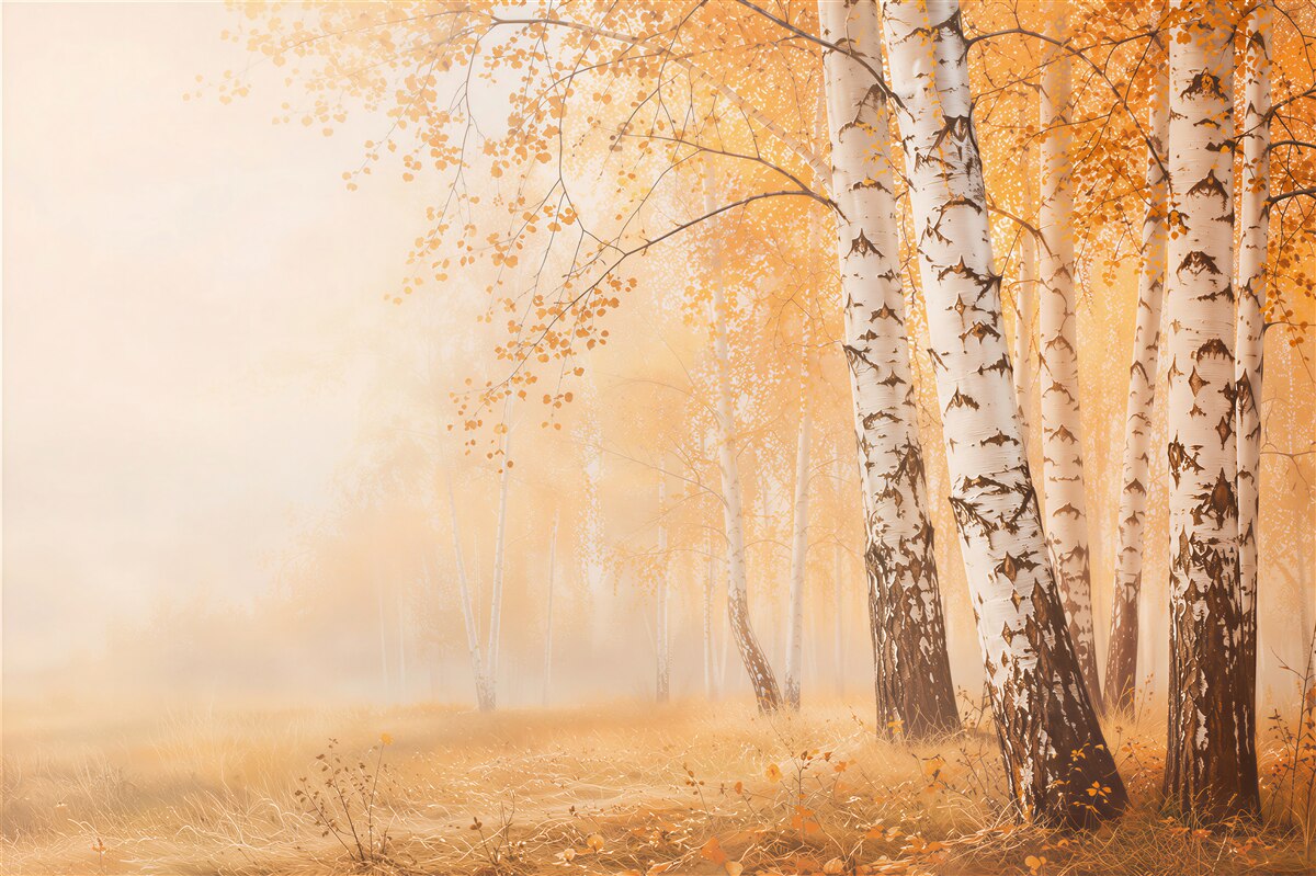 Papier peint feuilles d'orange sur le bouleau