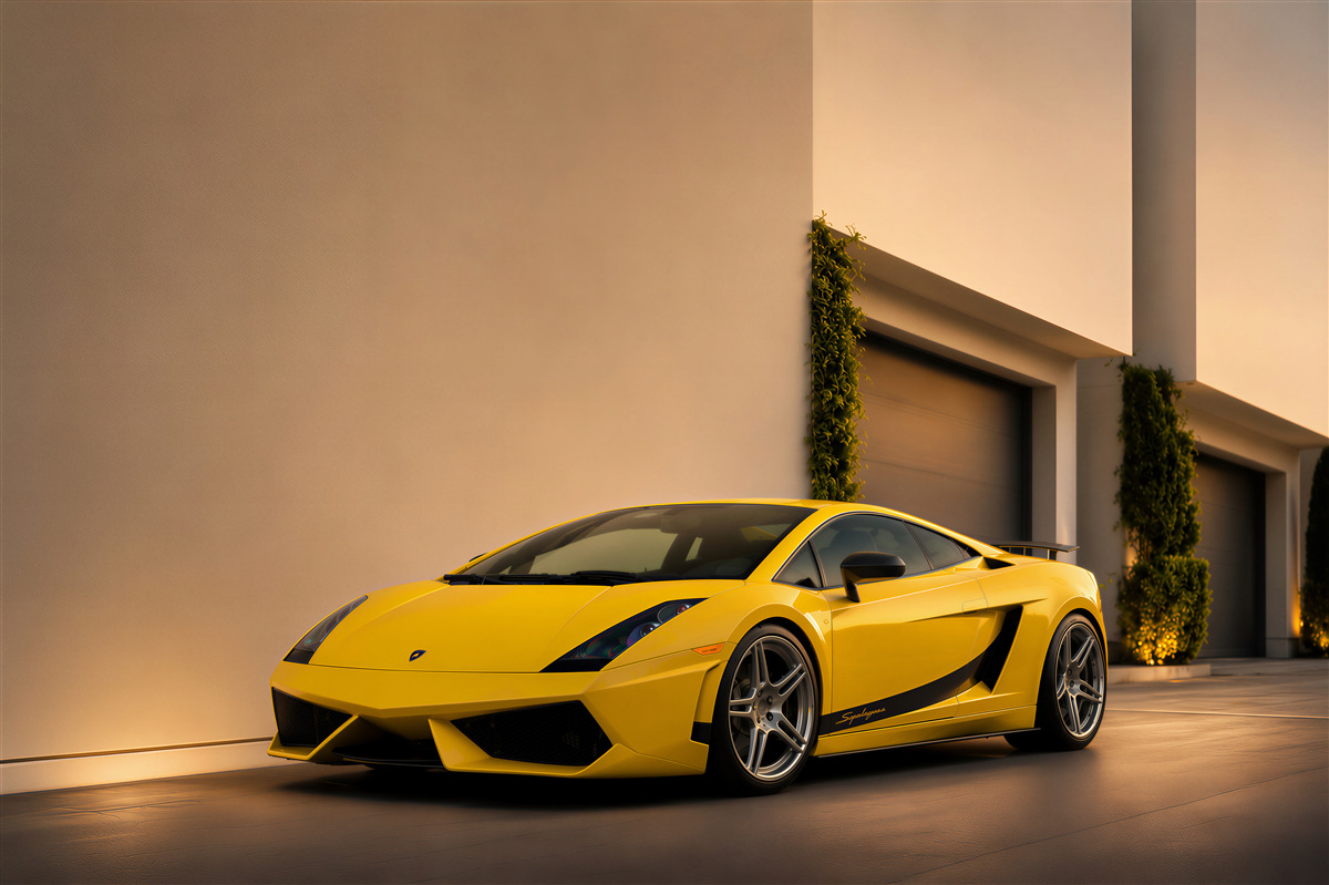 Papier peint voiture jaune élégante près d'une maison