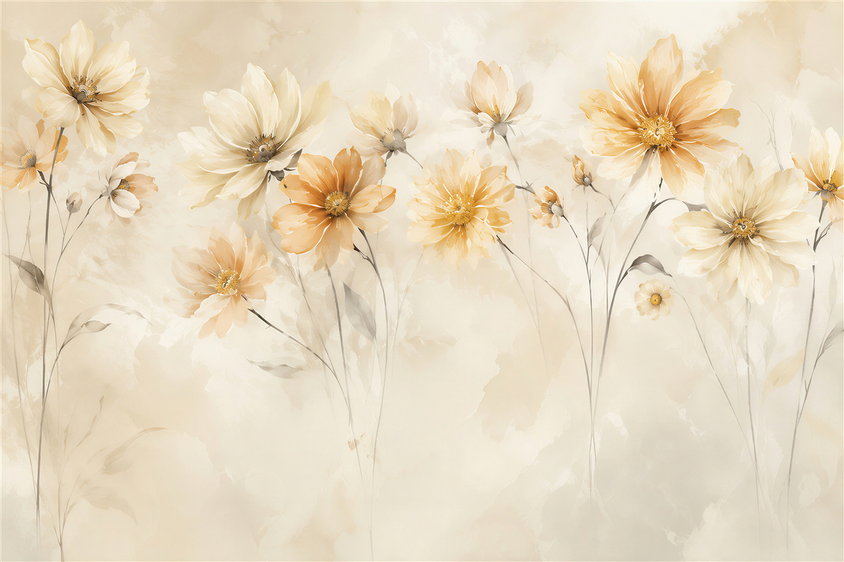 Papier peint fleurs vintage sur fond gris