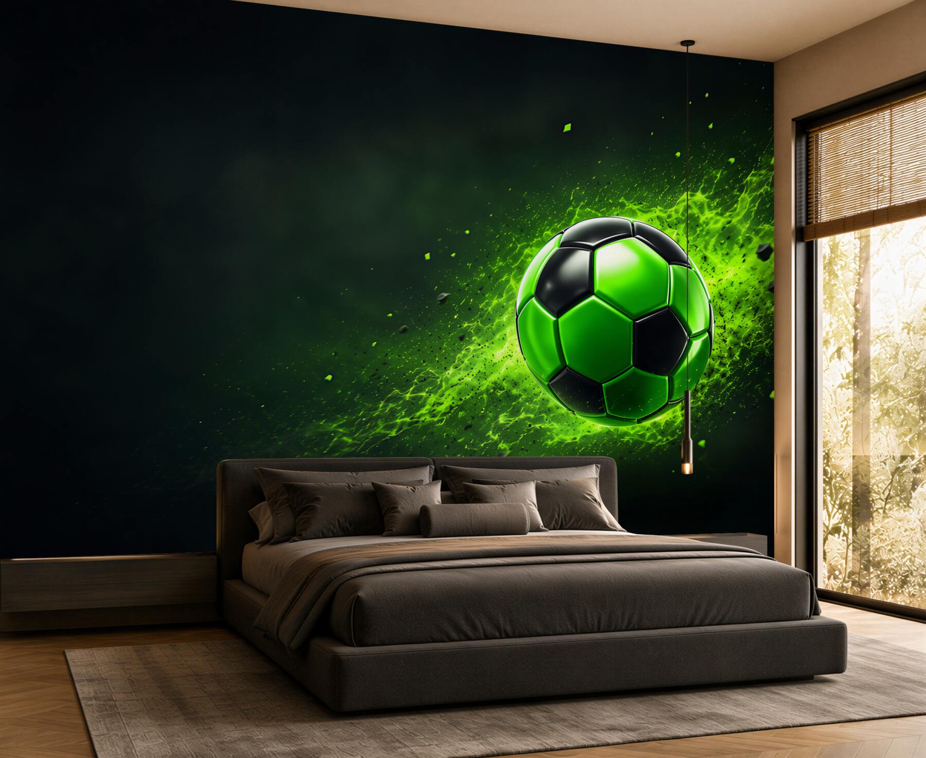 Papier peint faisceau vert brille sur le football