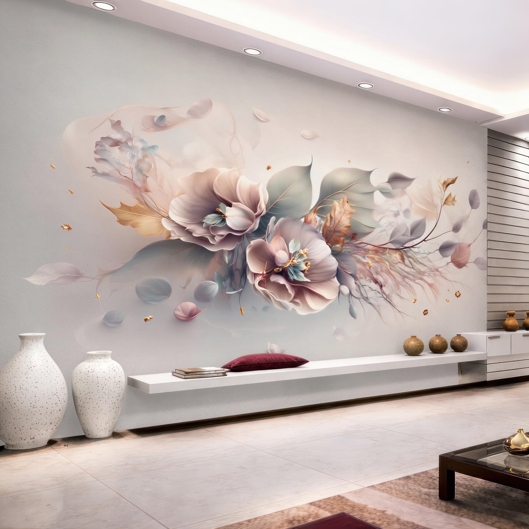Papier peint branche de belles fleurs sur fond clair
