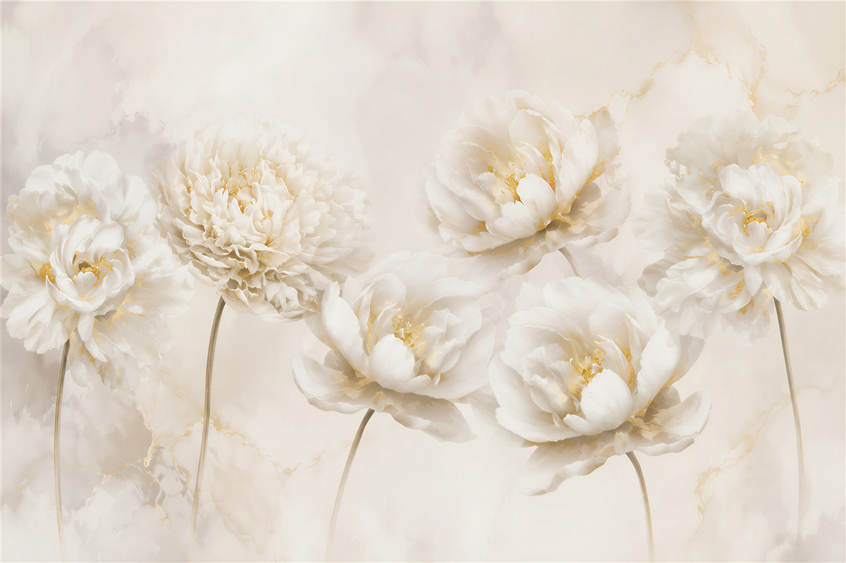 Papier peint belles fleurs de coton blanches