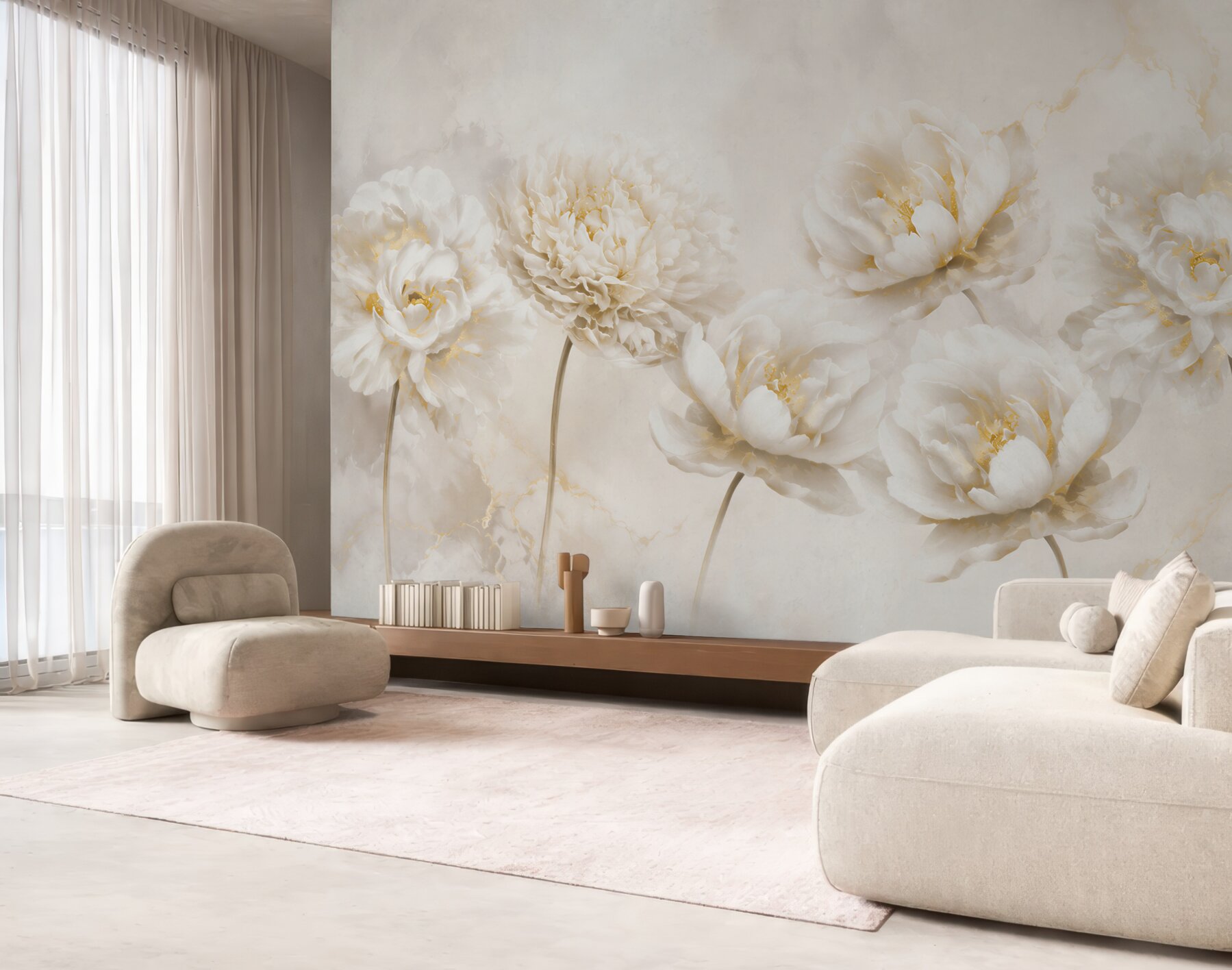 Papier peint belles fleurs de coton blanches