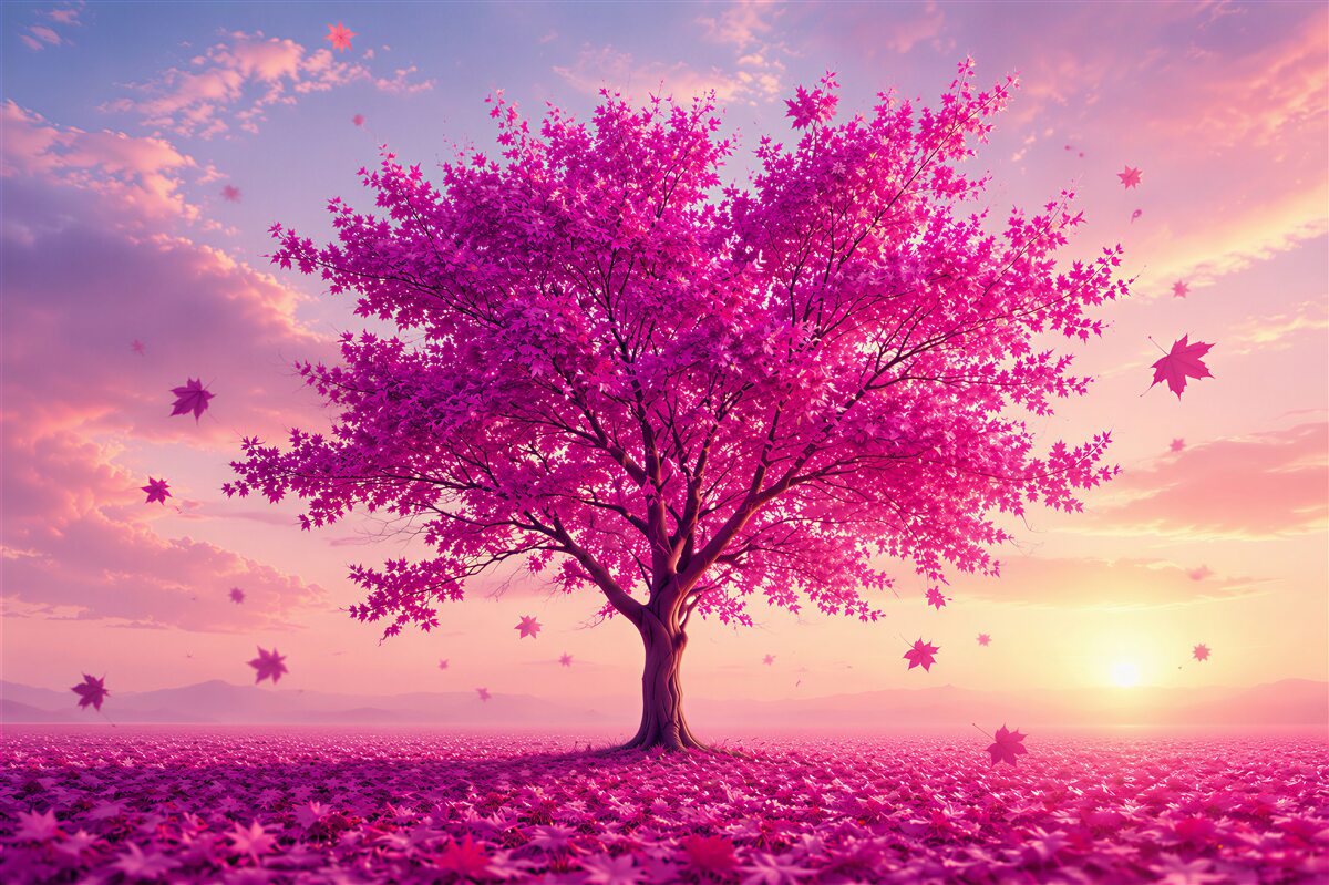 Papier peint arbre violet en forme de cœur